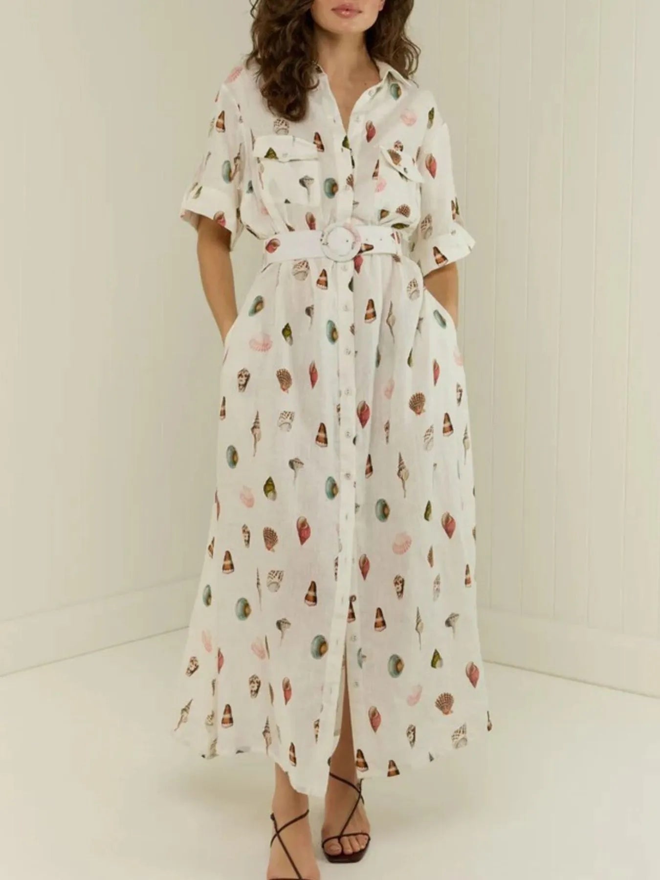 Printed Button Up Maxi Shirt Dress - Lookzlike