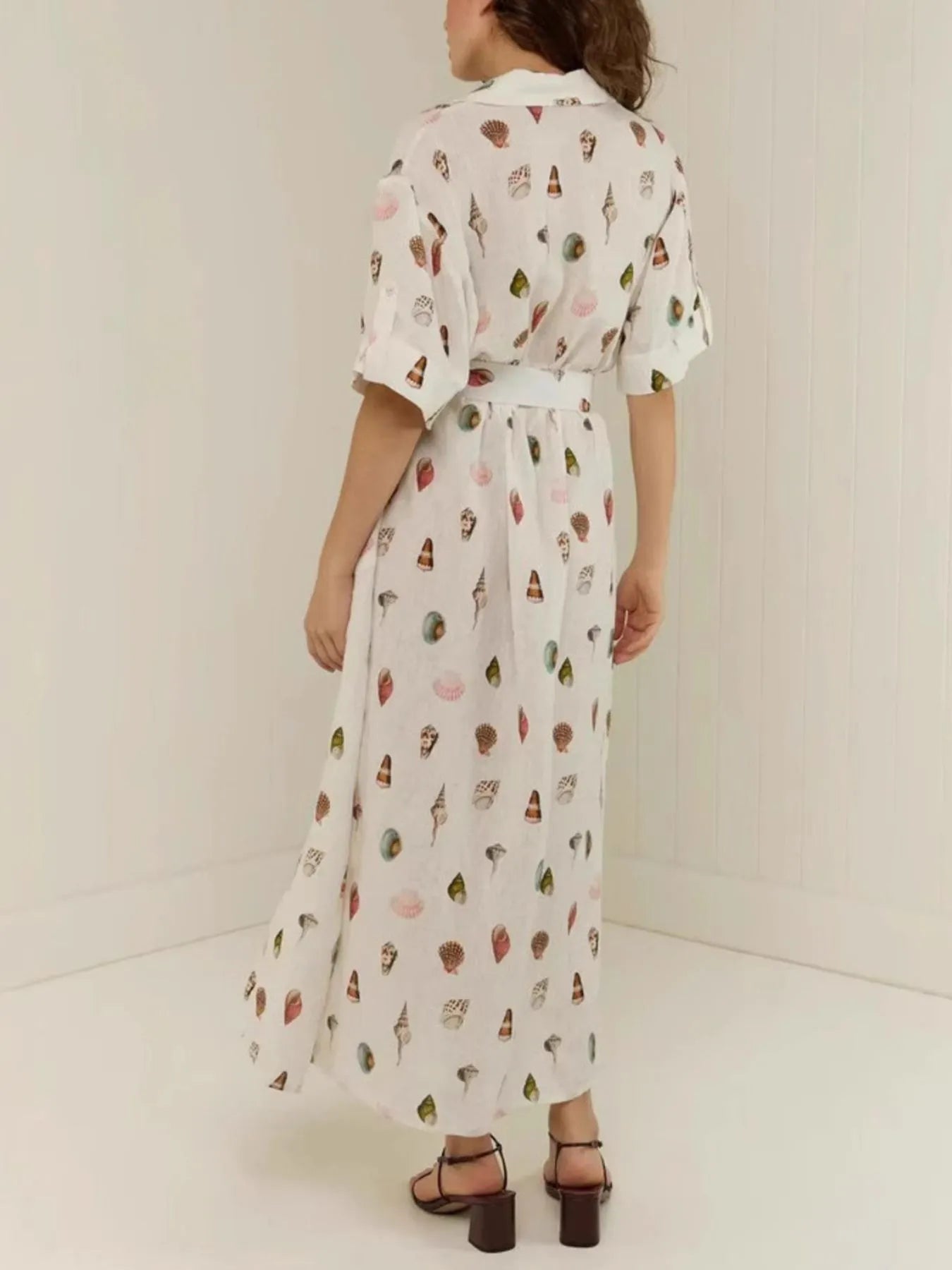 Printed Button Up Maxi Shirt Dress - Lookzlike