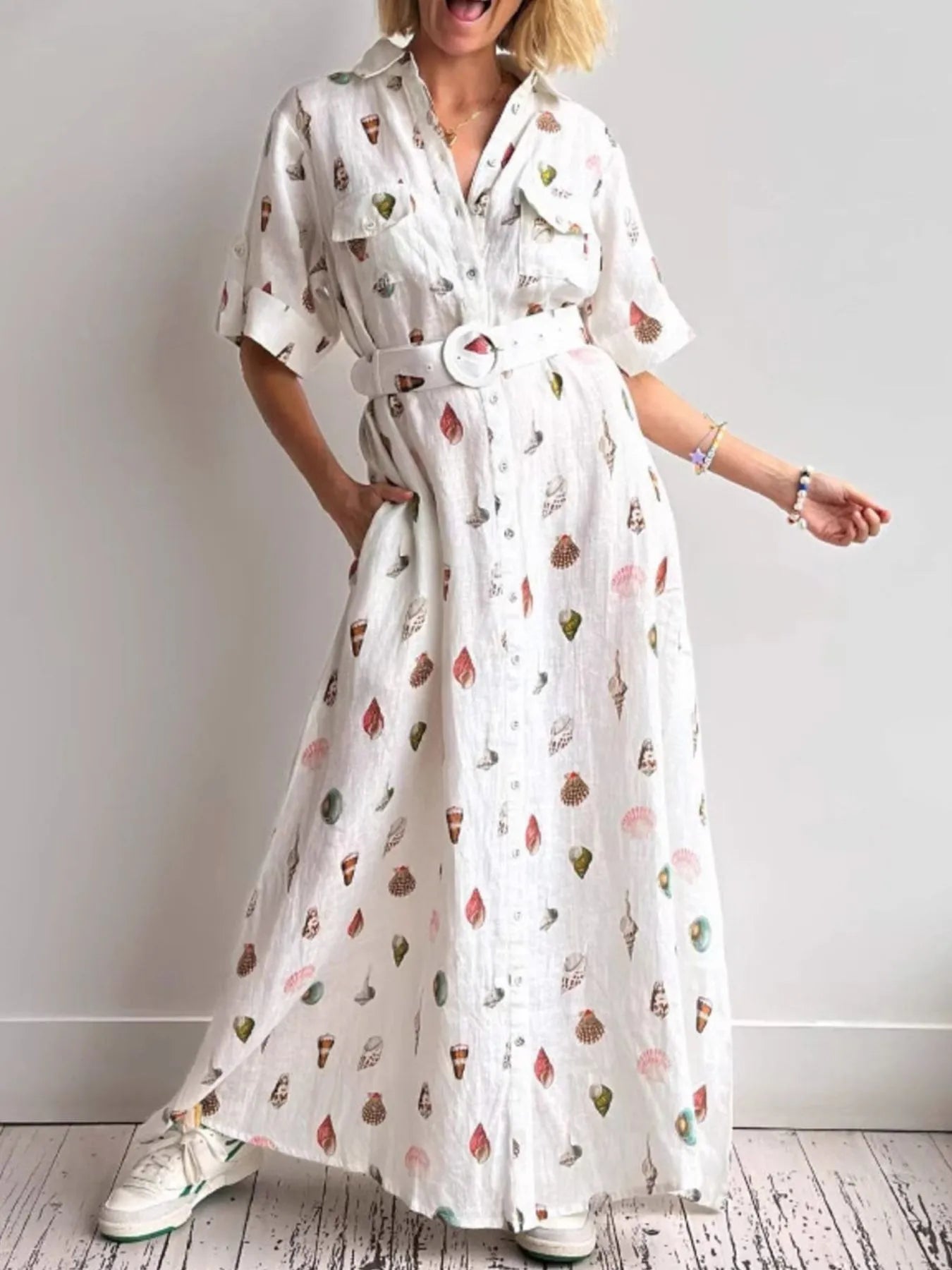 Printed Button Up Maxi Shirt Dress - Lookzlike