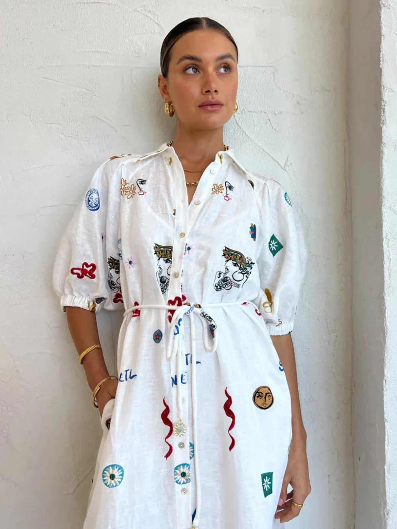 Printed Button Up Midi Shirt Dress - Lookzlike