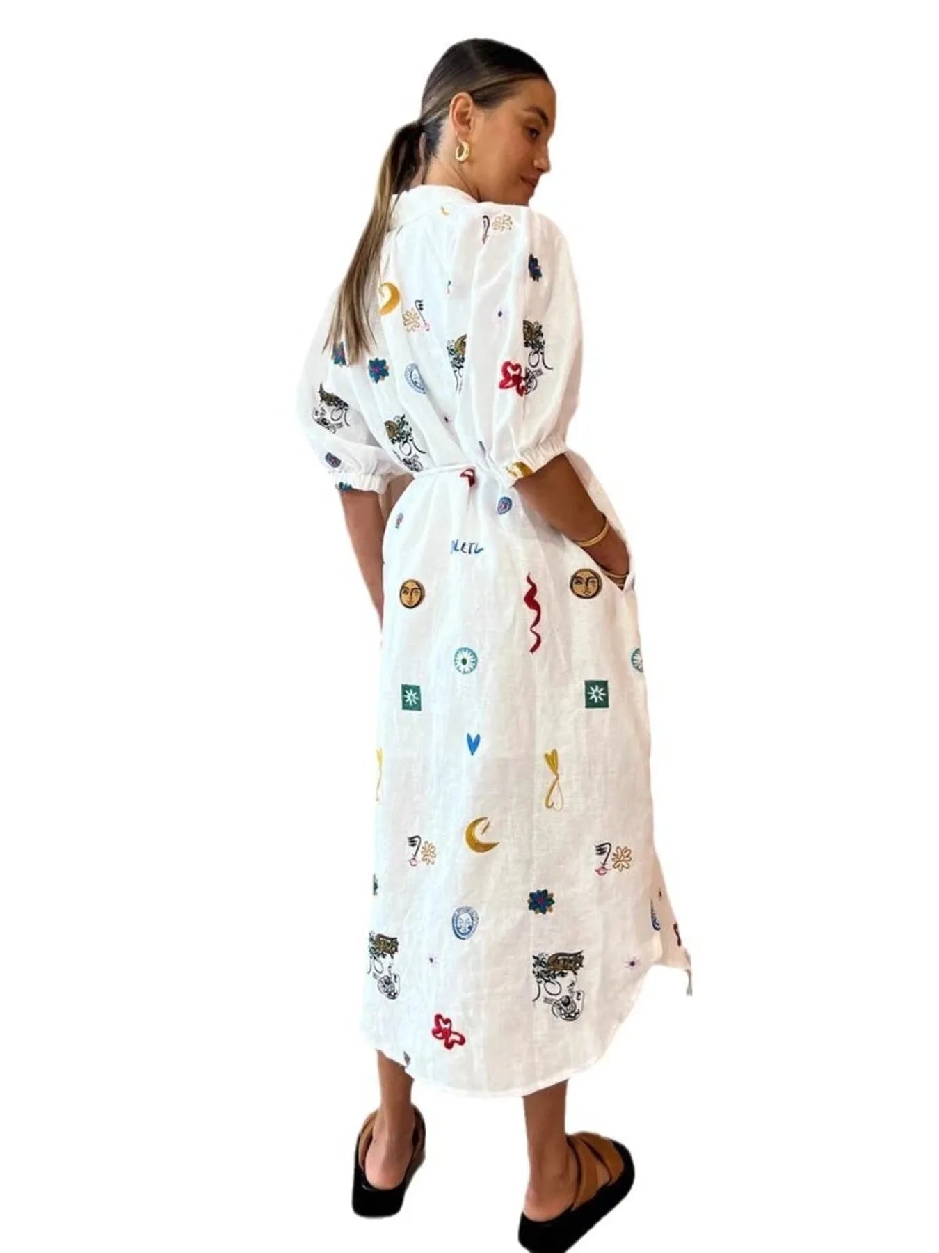 Printed Button Up Midi Shirt Dress - Lookzlike