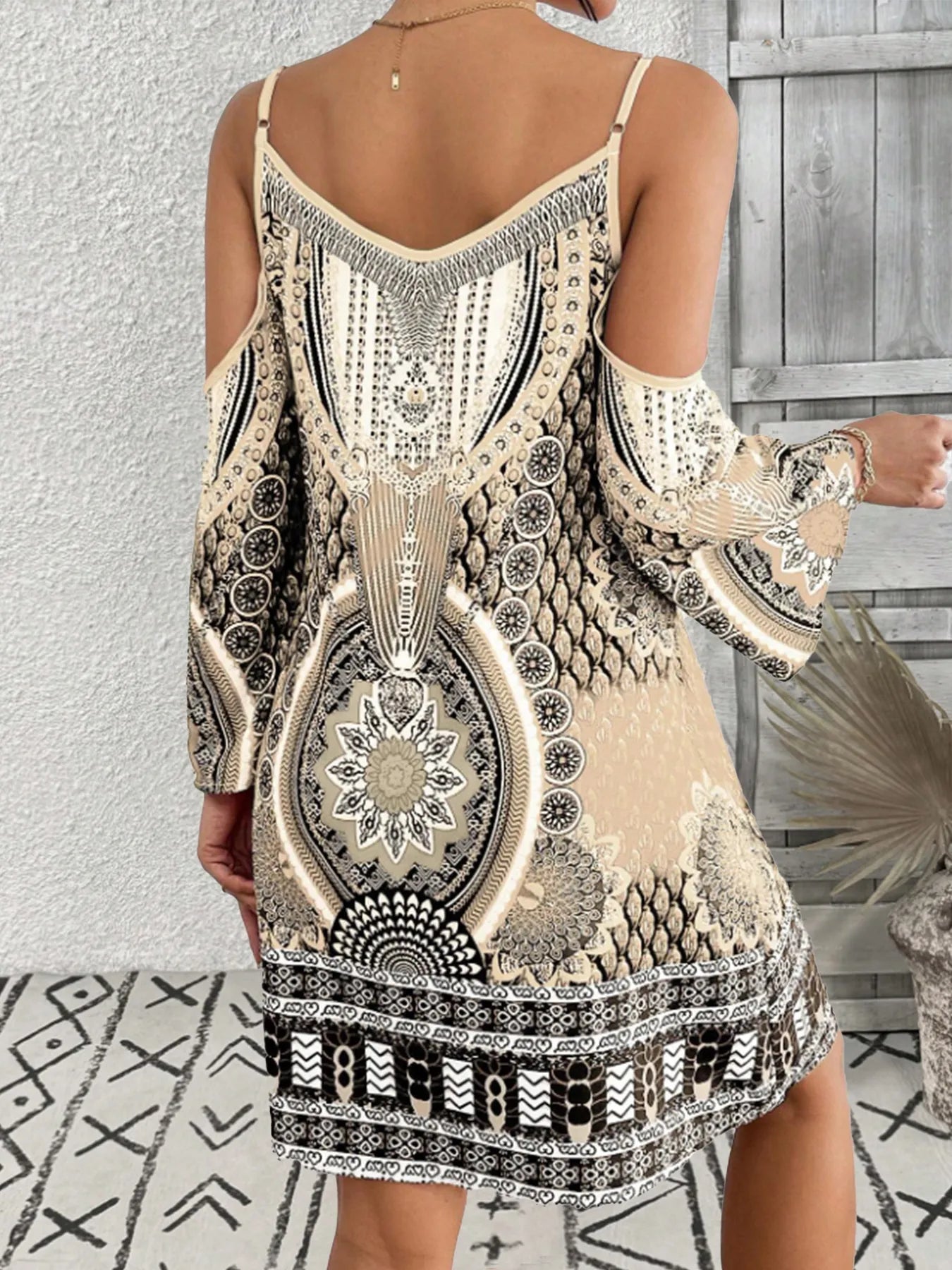 Printed Cold Shoulder Mini Dress designed for comfort and style at Lookzlike