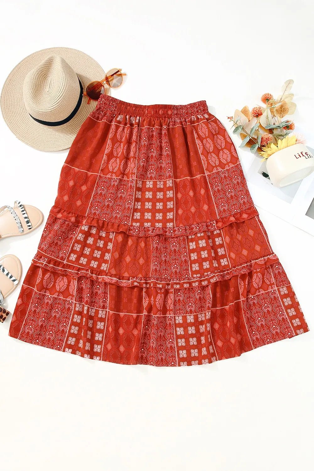 Printed Drawstring Midi Skirt - Lookzlike