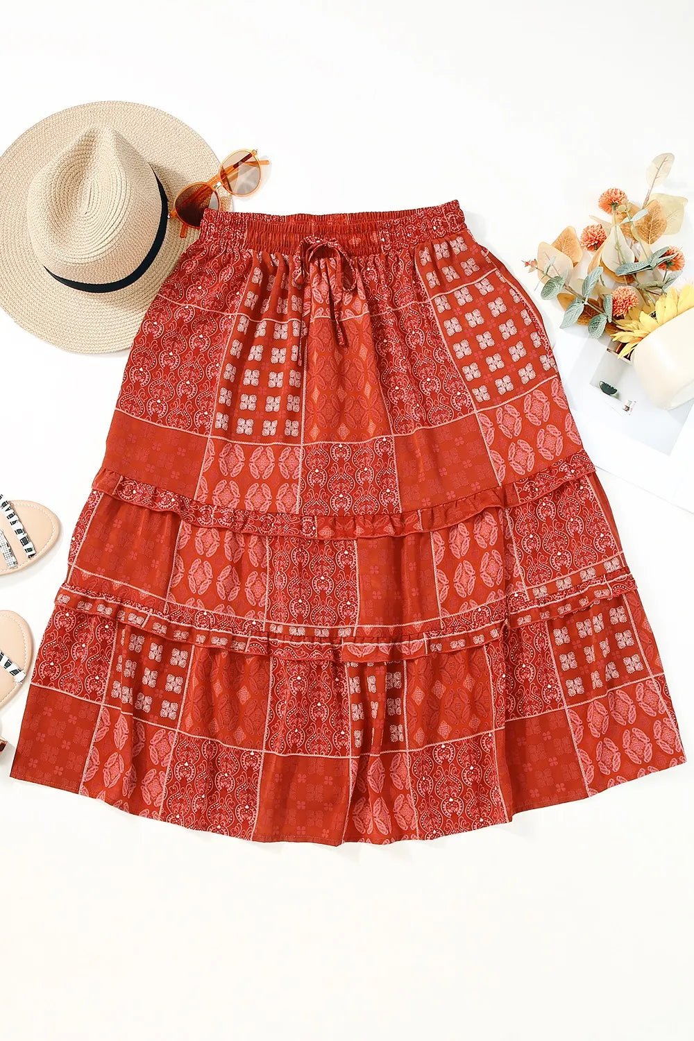 Printed Drawstring Midi Skirt - Lookzlike