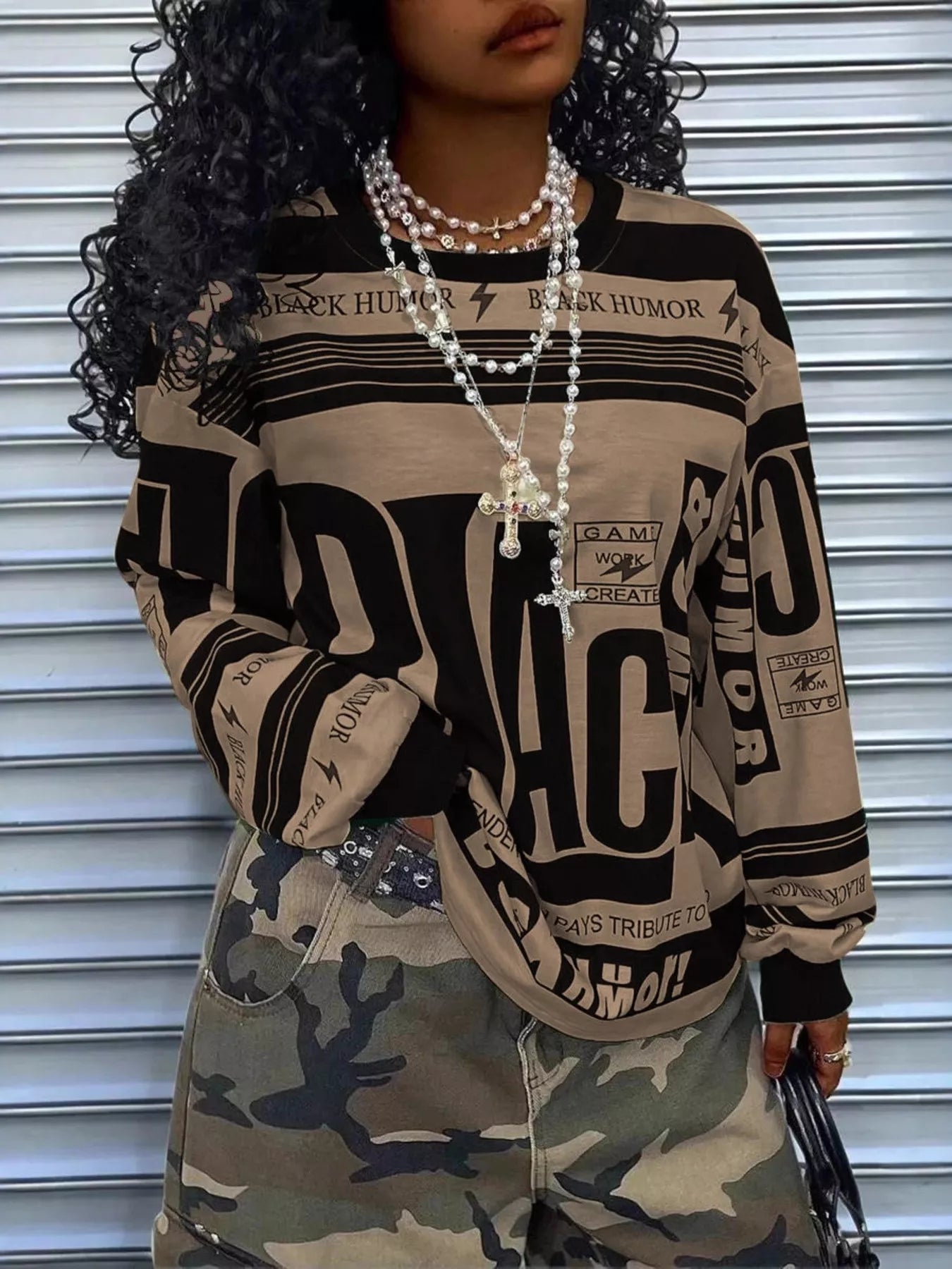 Printed Drop Shoulder Long Sleeve T-Shirt designed for comfort and style at Lookzlike