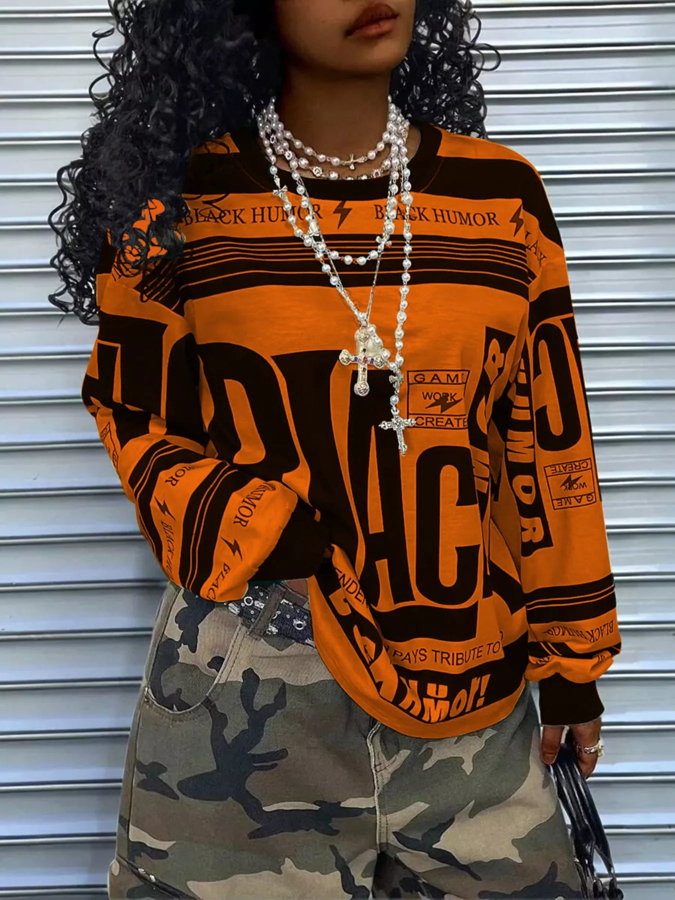 Printed Drop Shoulder Long Sleeve T-Shirt designed for comfort and style at Lookzlike
