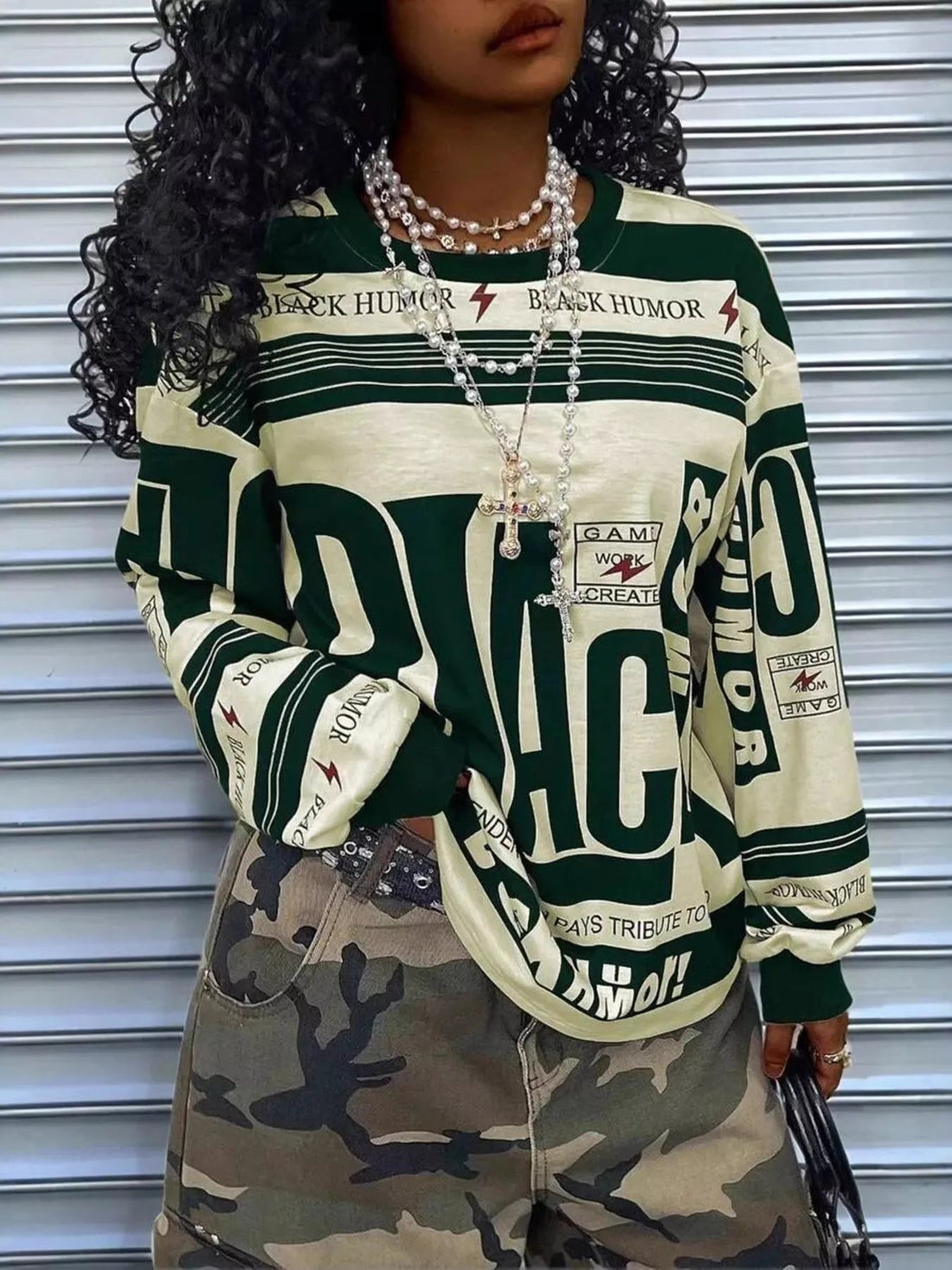Printed Drop Shoulder Long Sleeve T-Shirt designed for comfort and style at Lookzlike