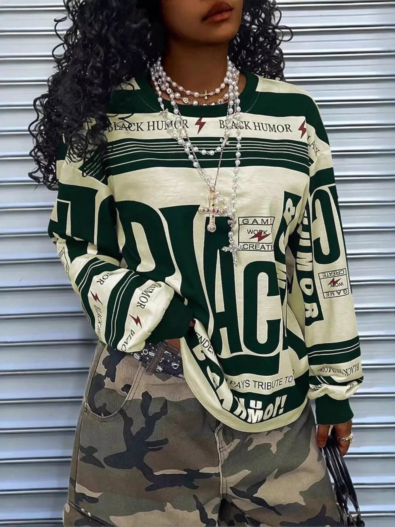 Printed Drop Shoulder Long Sleeve T-Shirt designed for comfort and style at Lookzlike