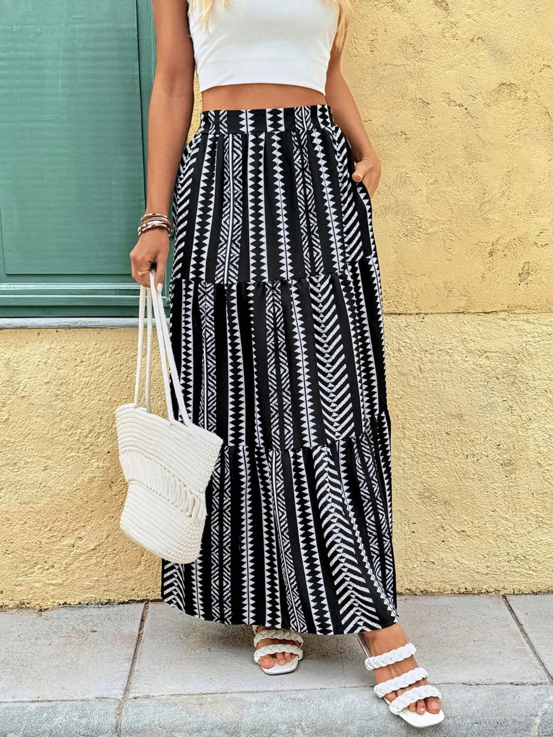 Printed High Waist Skirt - Lookzlike