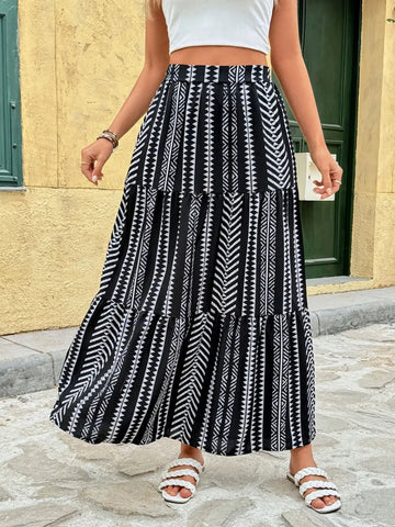 Printed High Waist Skirt - Lookzlike