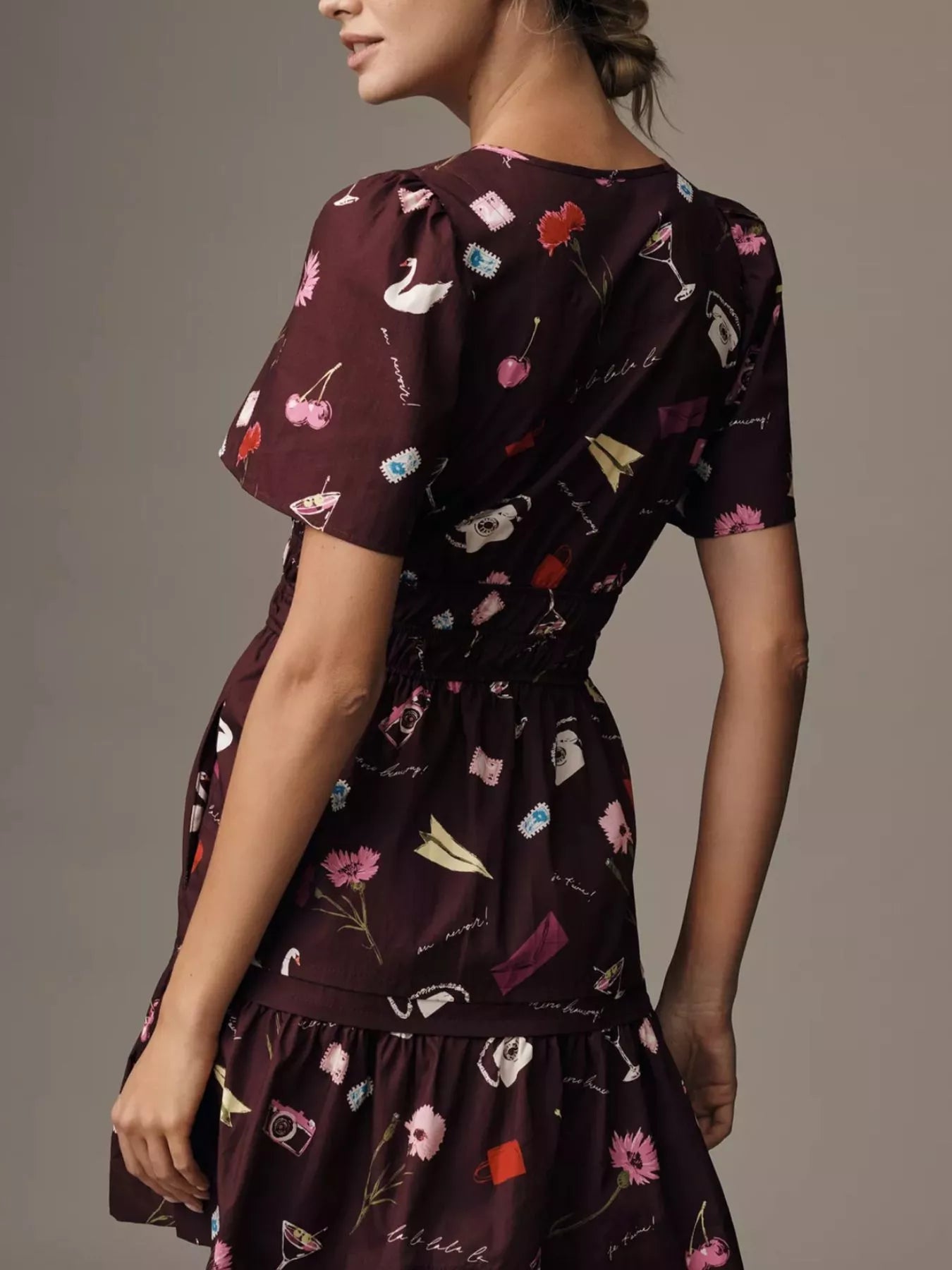 Printed Notched Short Sleeve Dress designed for comfort and style at Lookzlike