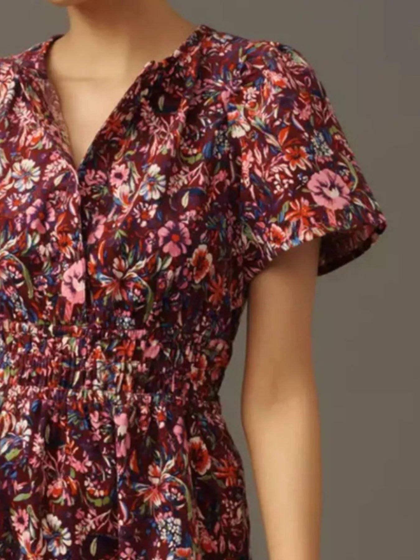 Printed Notched Short Sleeve Dress designed for comfort and style at Lookzlike