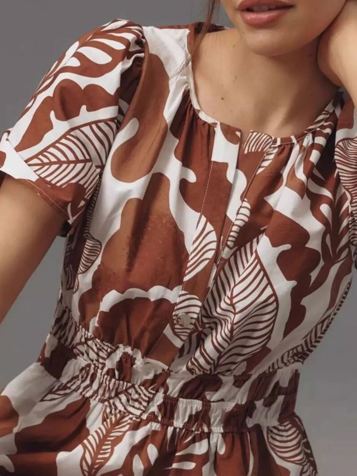 Printed Notched Short Sleeve Dress designed for comfort and style at Lookzlike