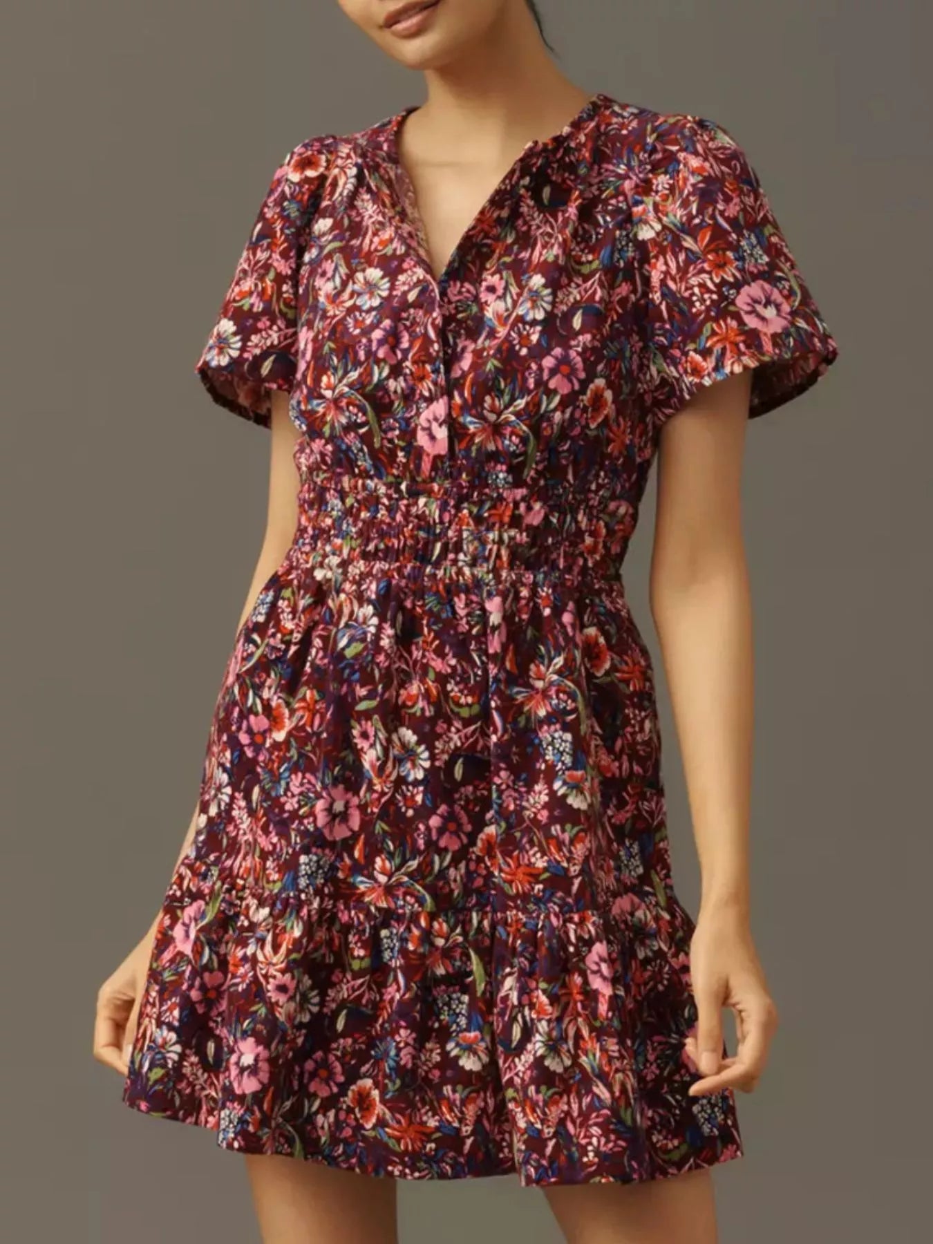 Printed Notched Short Sleeve Dress designed for comfort and style at Lookzlike