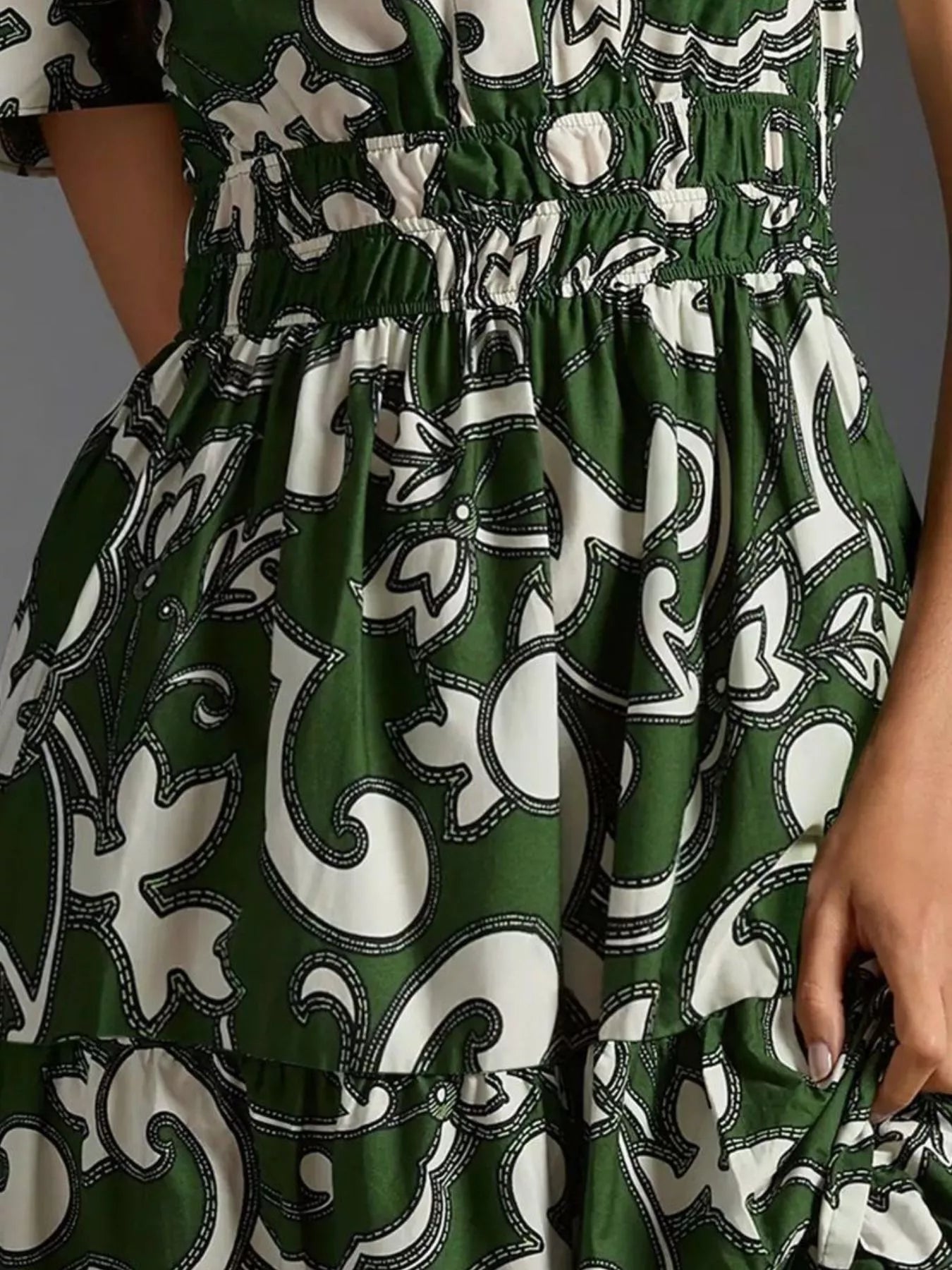 Printed Notched Short Sleeve Dress designed for comfort and style at Lookzlike