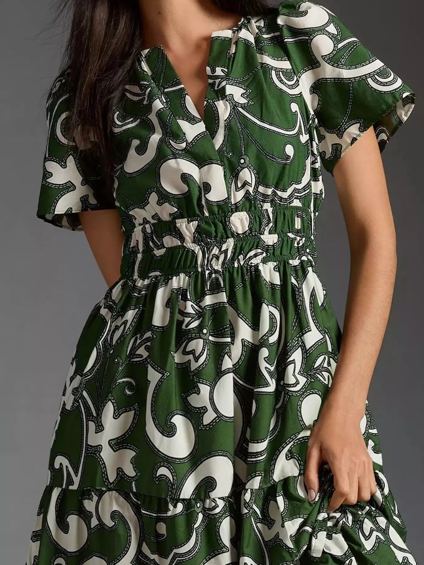 Printed Notched Short Sleeve Dress designed for comfort and style at Lookzlike