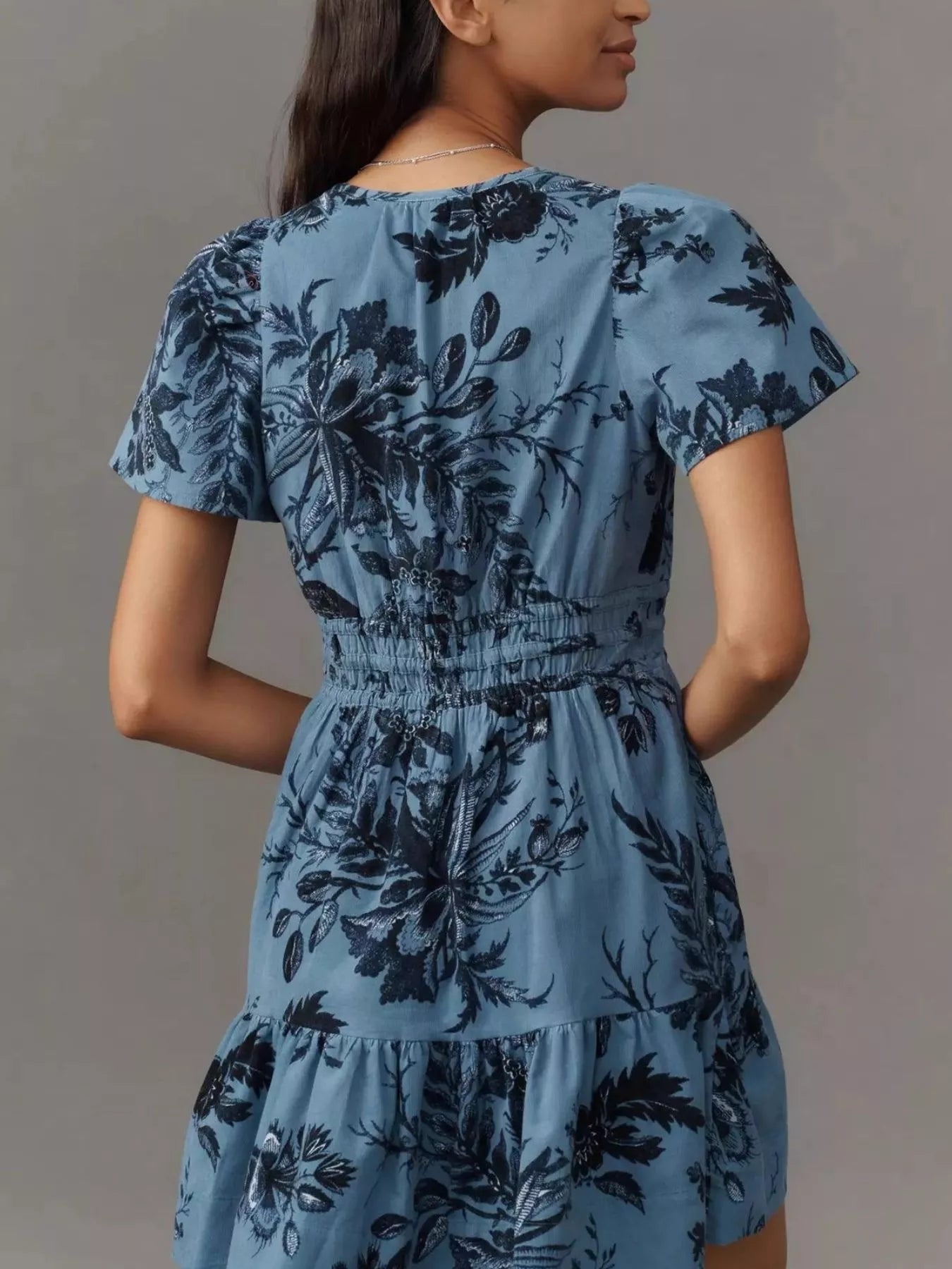 Printed Notched Short Sleeve Dress designed for comfort and style at Lookzlike