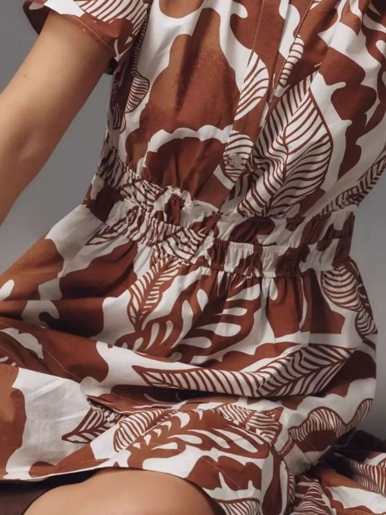 Printed Notched Short Sleeve Dress designed for comfort and style at Lookzlike