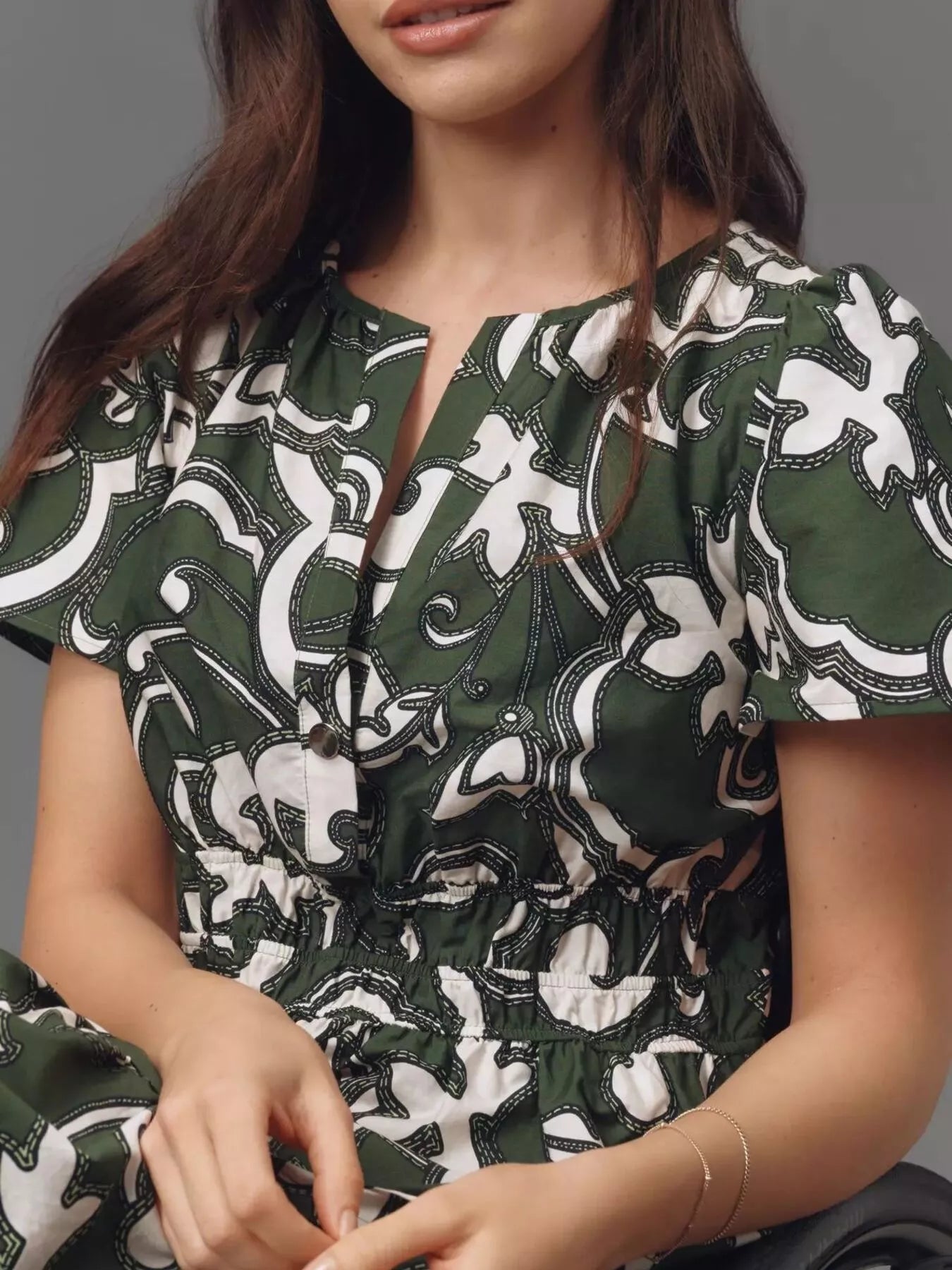 Printed Notched Short Sleeve Dress designed for comfort and style at Lookzlike