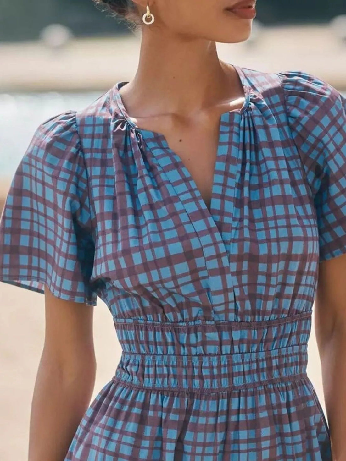 Printed Notched Short Sleeve Dress designed for comfort and style at Lookzlike