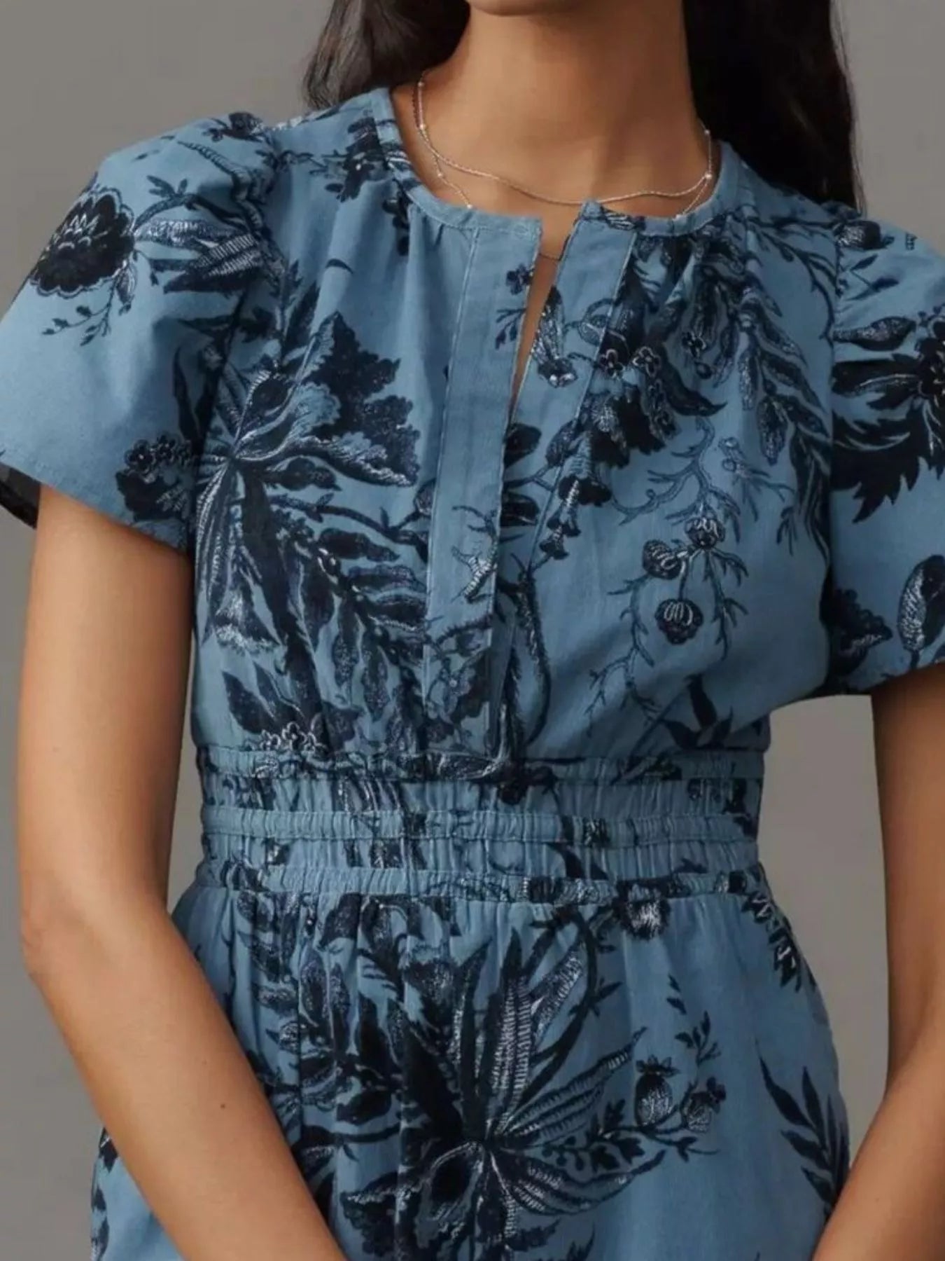 Printed Notched Short Sleeve Dress designed for comfort and style at Lookzlike