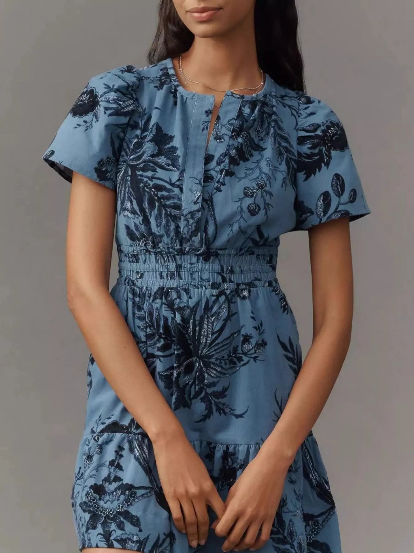 Printed Notched Short Sleeve Dress designed for comfort and style at Lookzlike