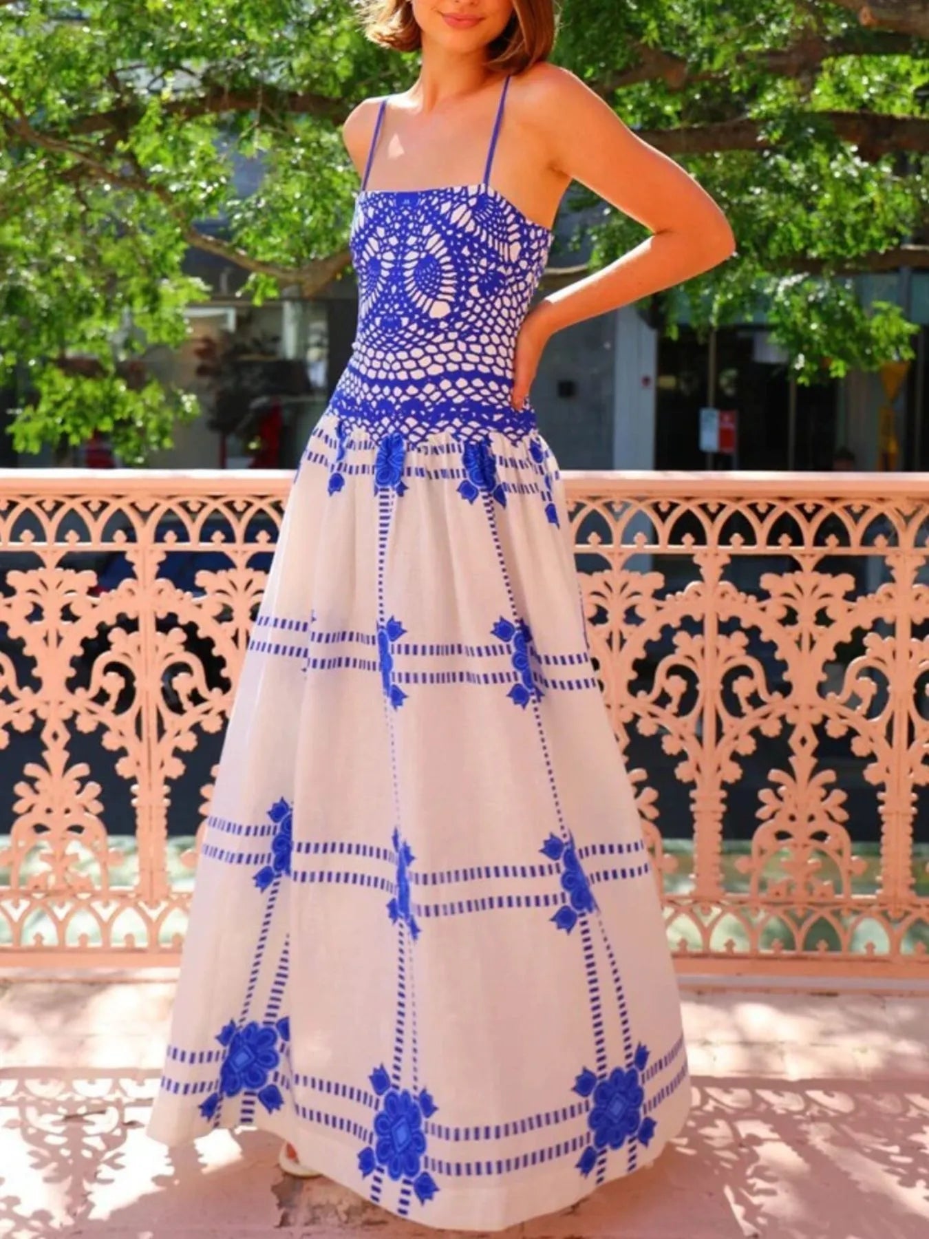 Printed Square Neck Maxi Cami Dress - Lookzlike