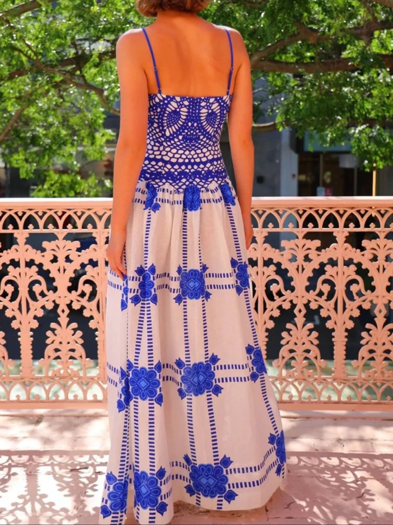 Printed Square Neck Maxi Cami Dress - Lookzlike