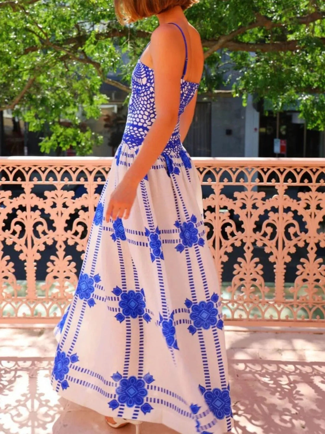Printed Square Neck Maxi Cami Dress - Lookzlike