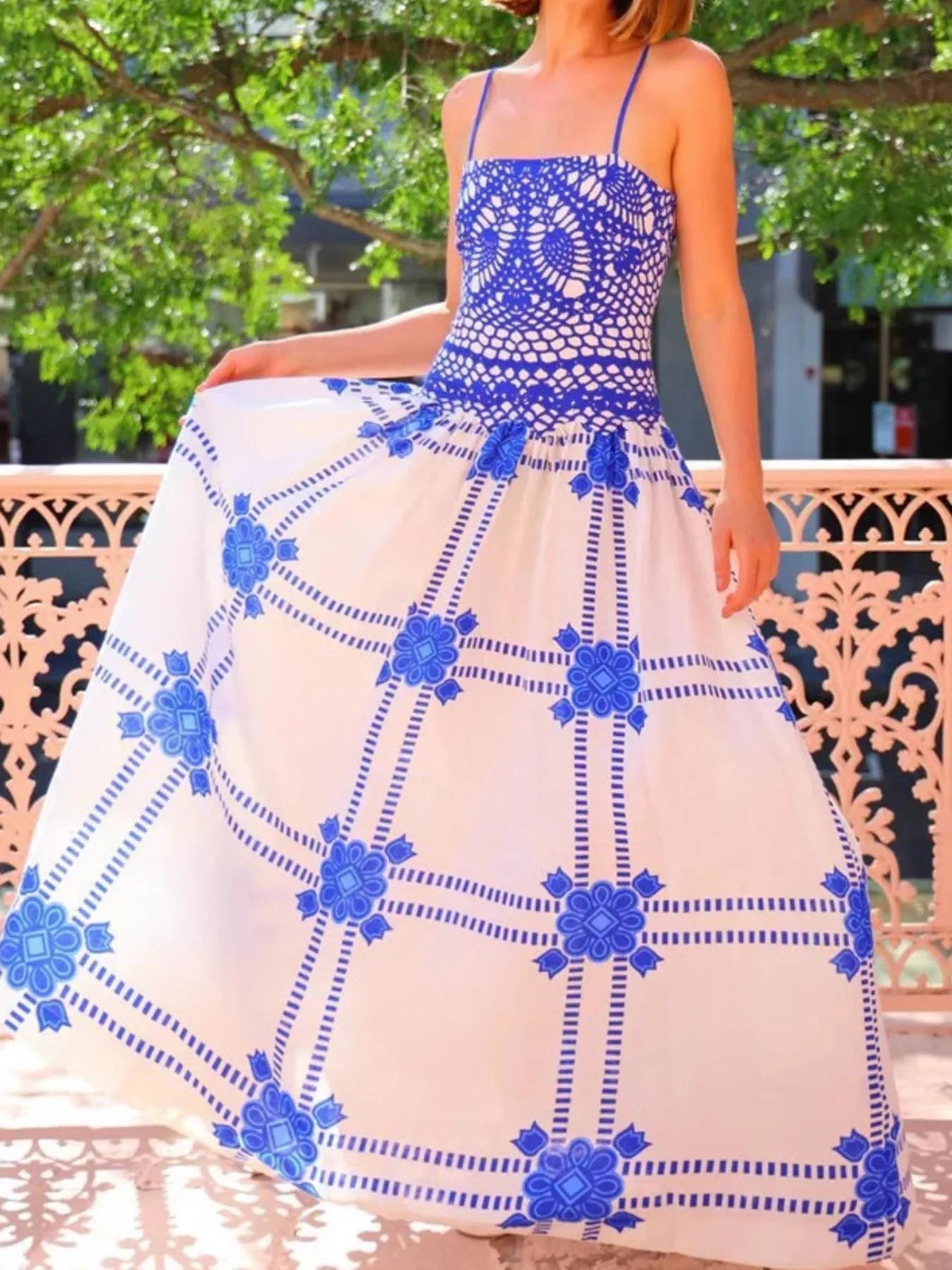 Printed Square Neck Maxi Cami Dress - Lookzlike