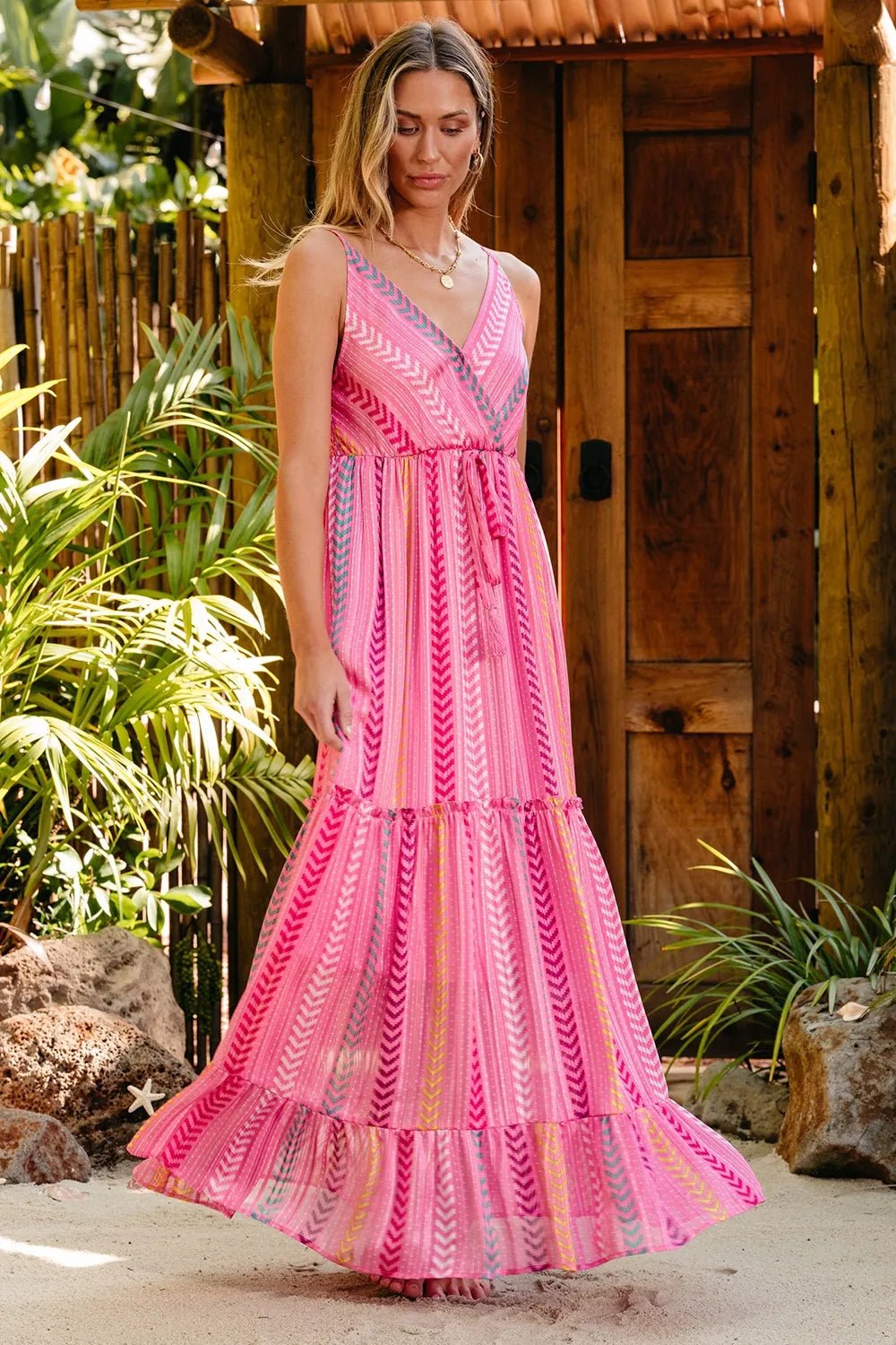 Printed Surplice Maxi Cami Dress - Lookzlike