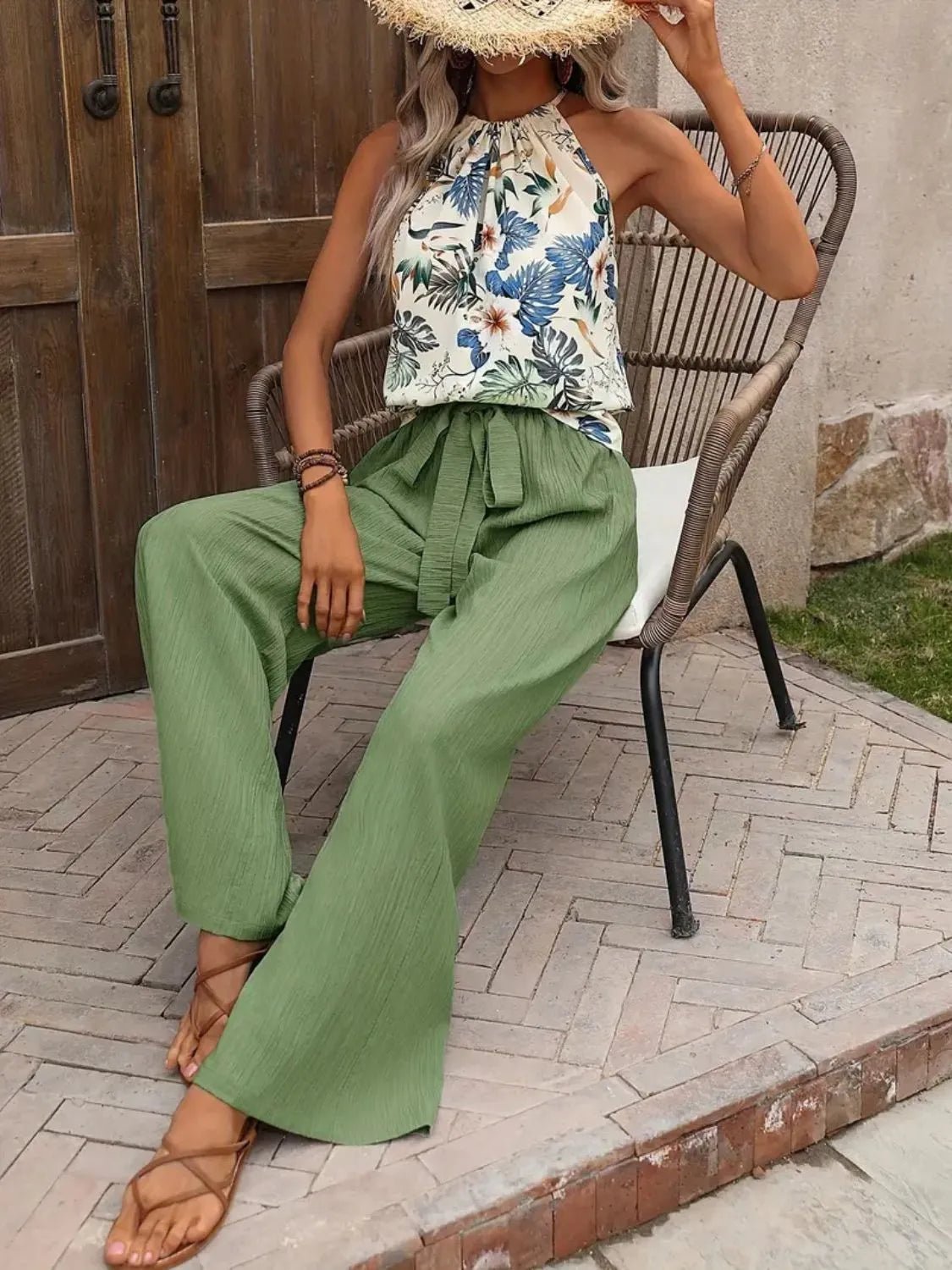Printed Tank Top and Wide Leg Pants Set - Lookzlike