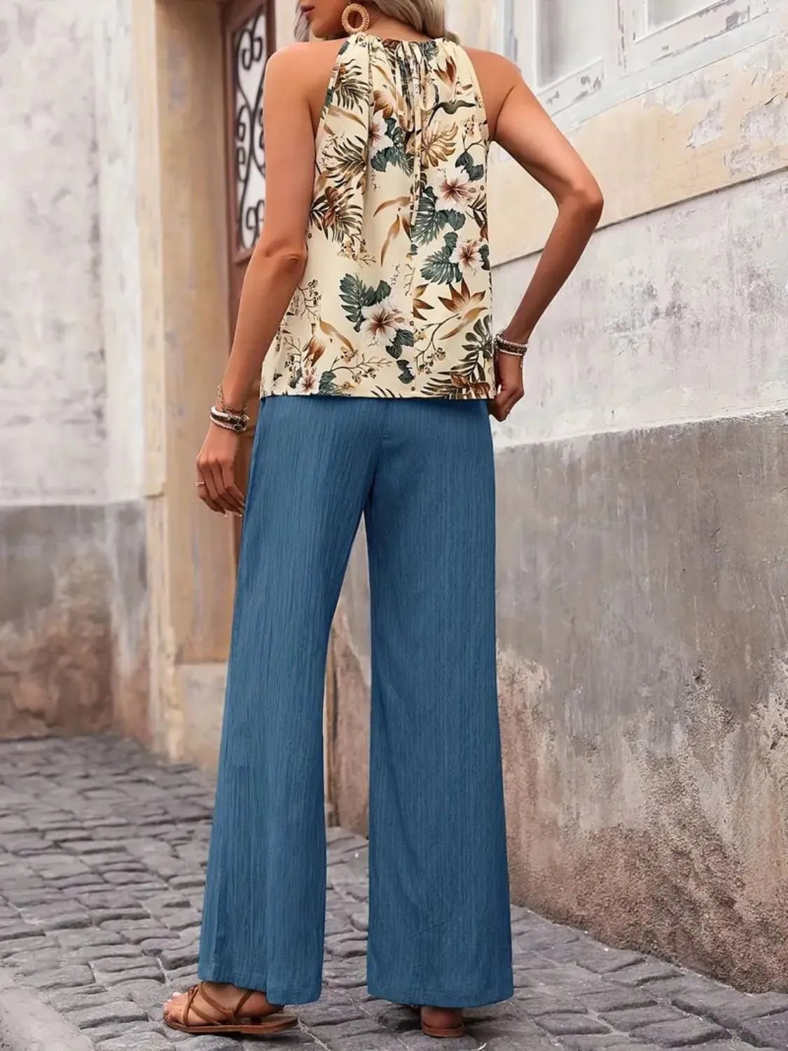 Printed Tank Top and Wide Leg Pants Set - Lookzlike
