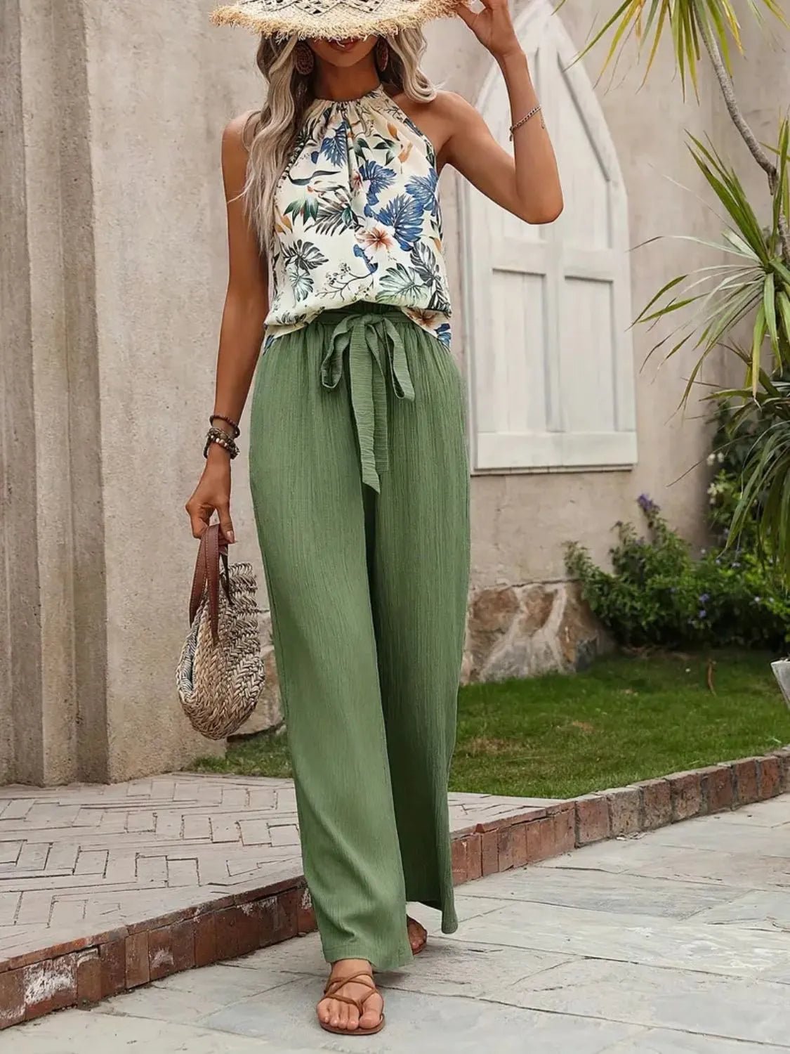 Printed Tank Top and Wide Leg Pants Set - Lookzlike
