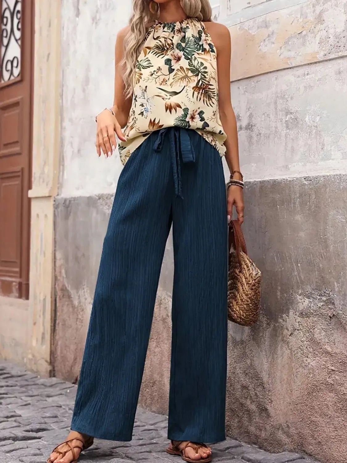 Printed Tank Top and Wide Leg Pants Set - Lookzlike