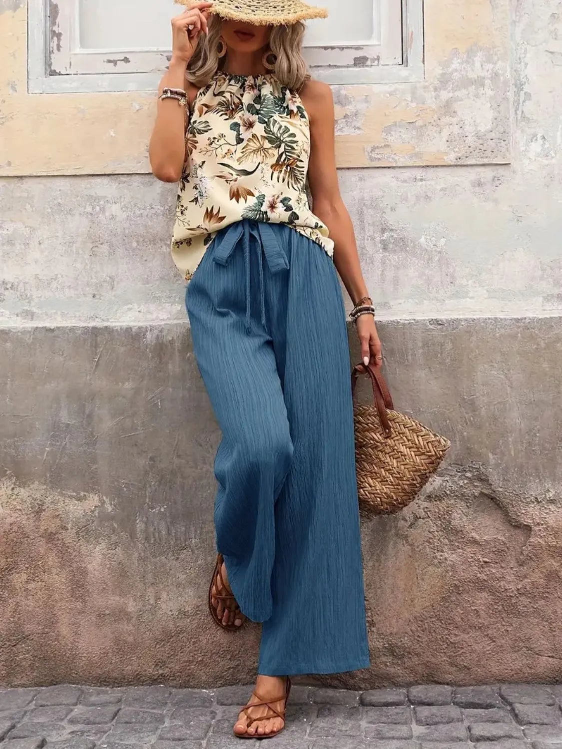 Printed Tank Top and Wide Leg Pants Set - Lookzlike