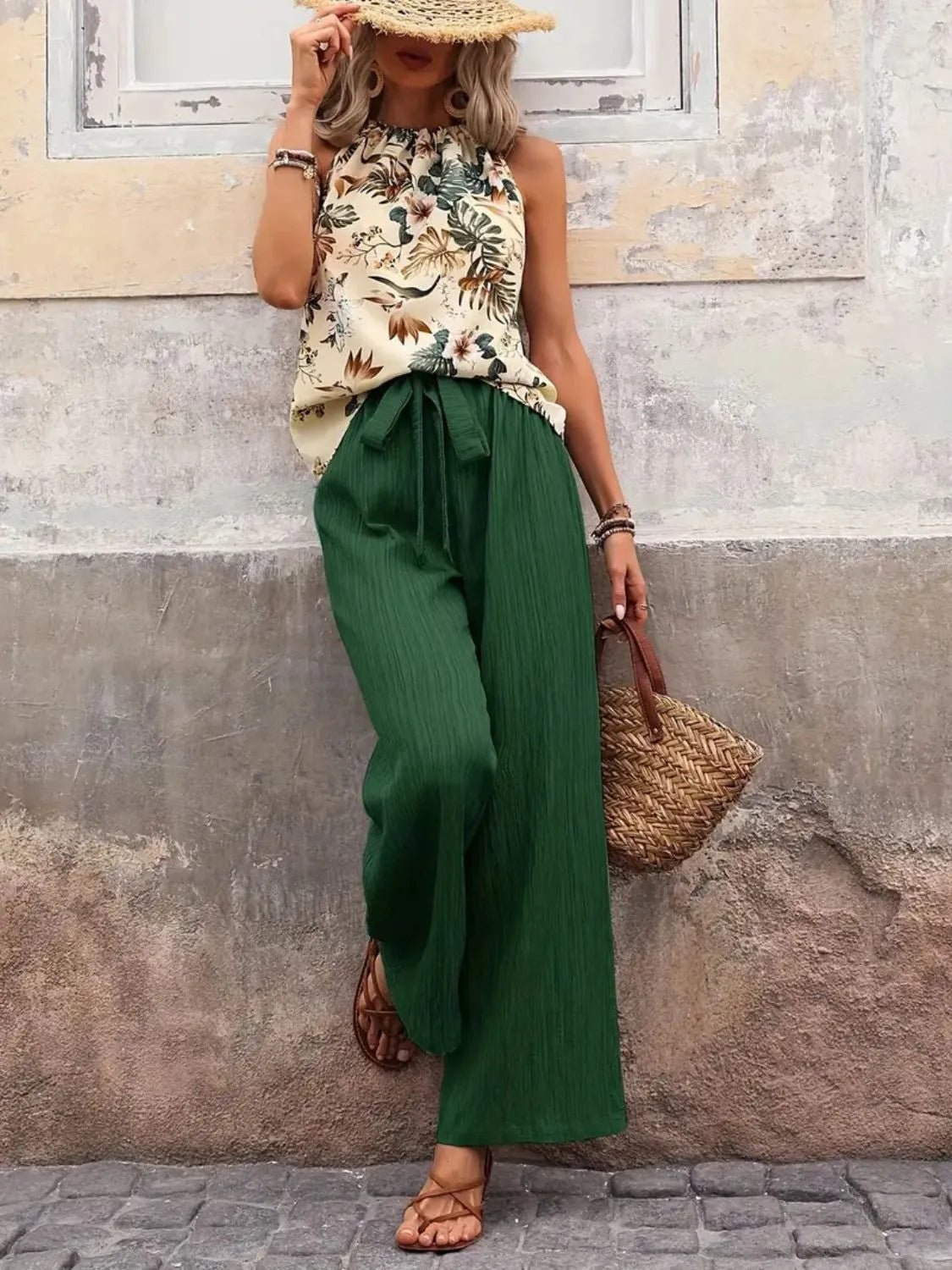 Printed Tank Top and Wide Leg Pants Set - Lookzlike