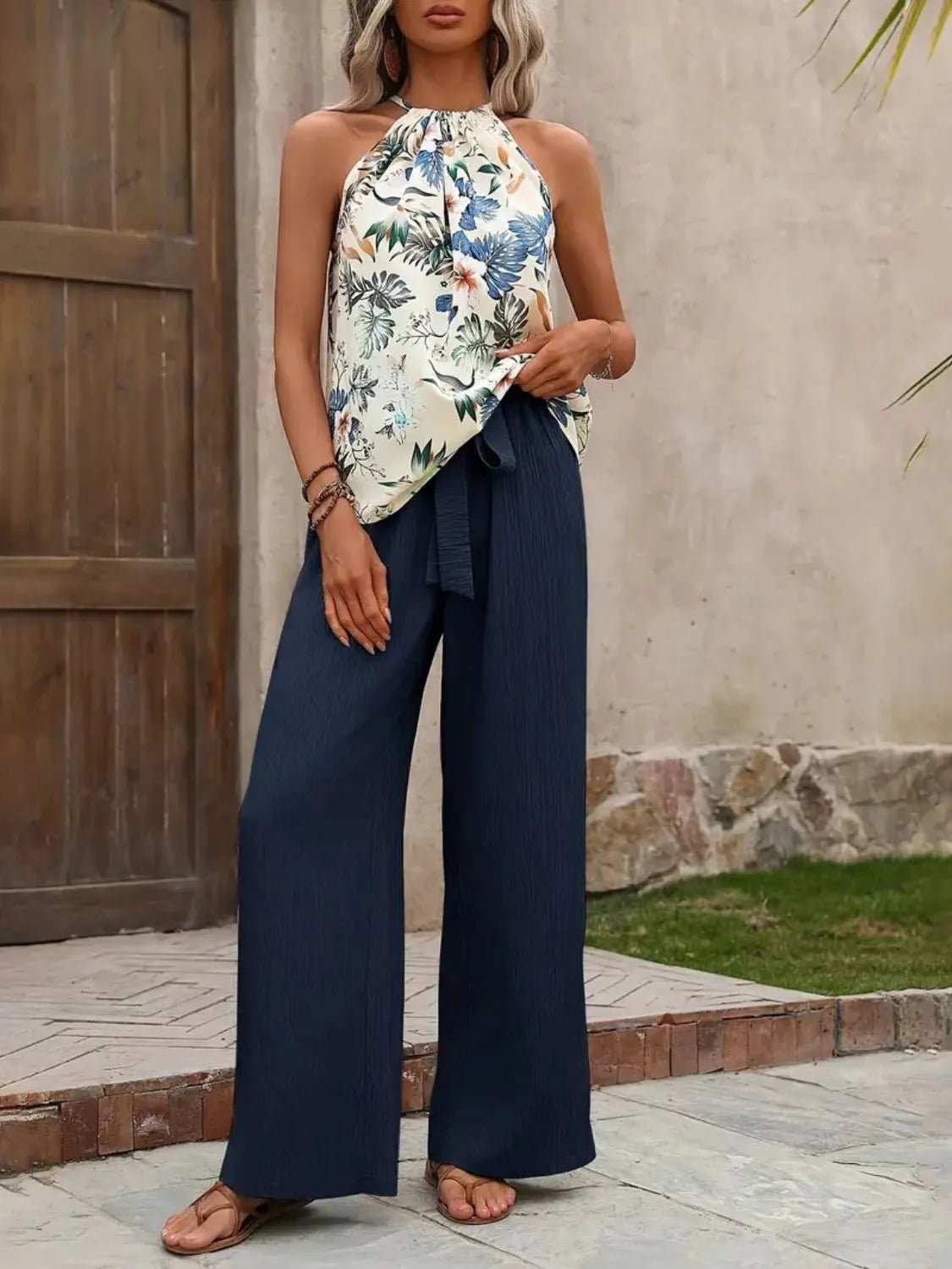 Printed Tank Top and Wide Leg Pants Set - Lookzlike