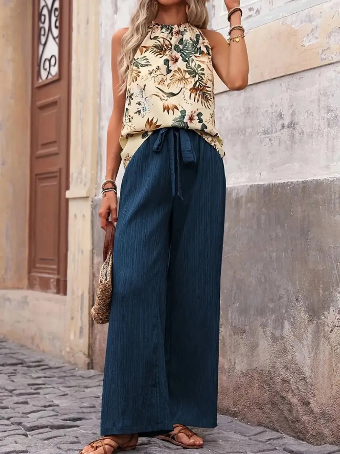 Printed Tank Top and Wide Leg Pants Set - Lookzlike