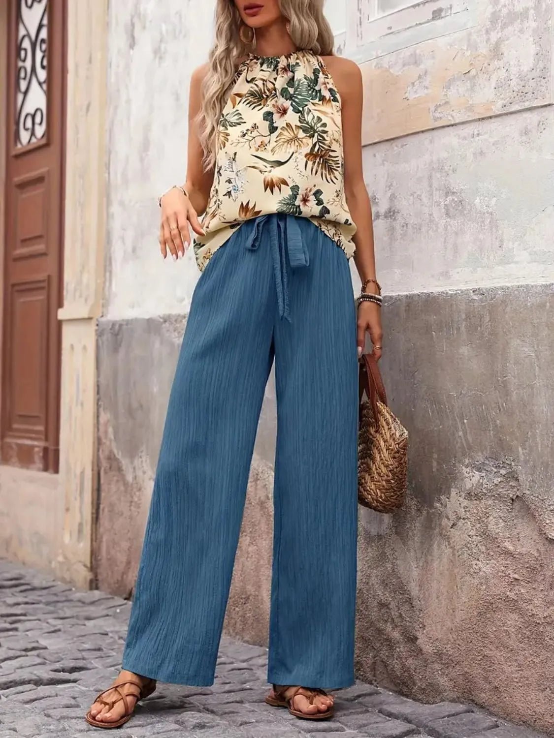 Printed Tank Top and Wide Leg Pants Set - Lookzlike
