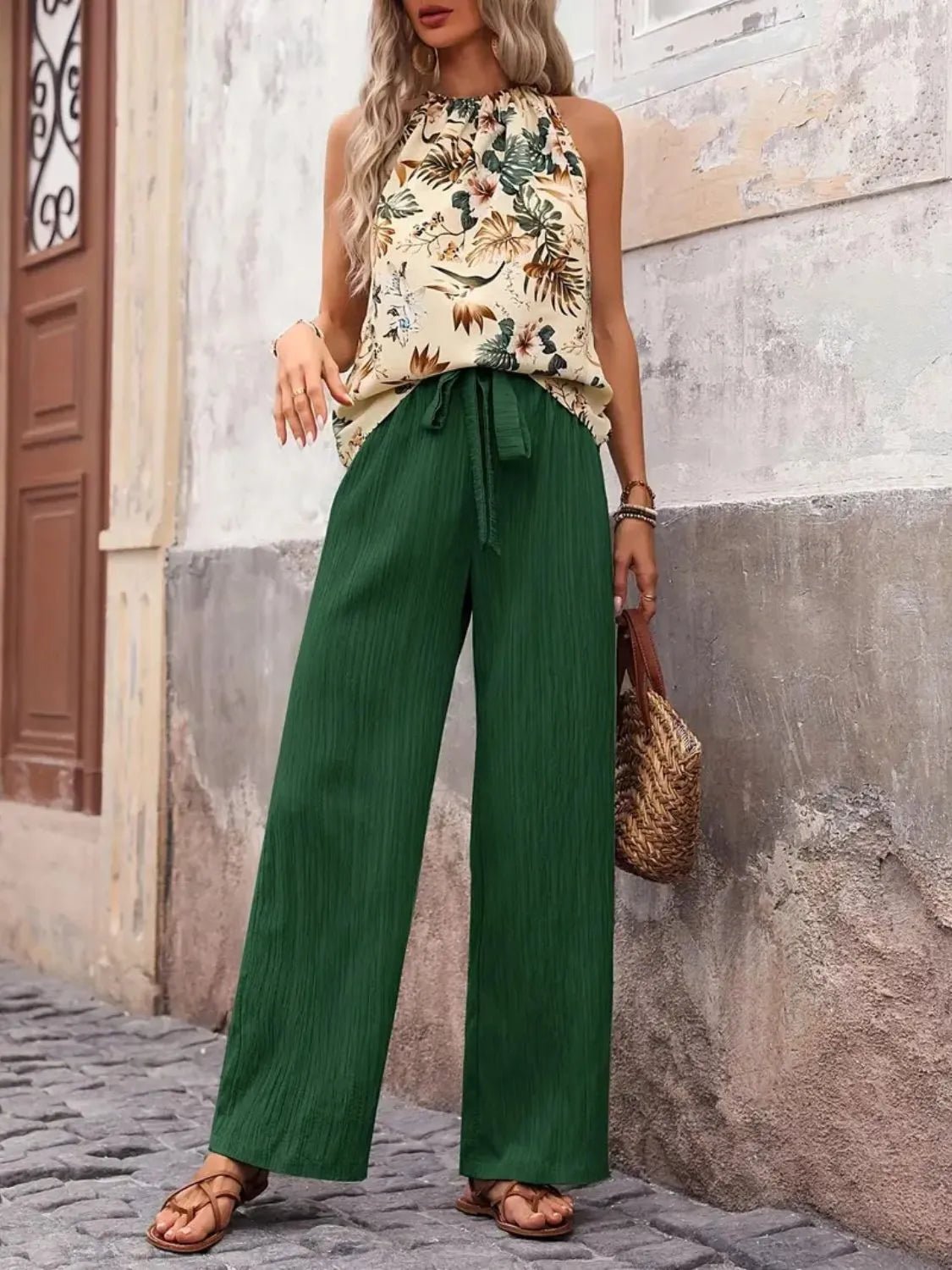 Printed Tank Top and Wide Leg Pants Set - Lookzlike