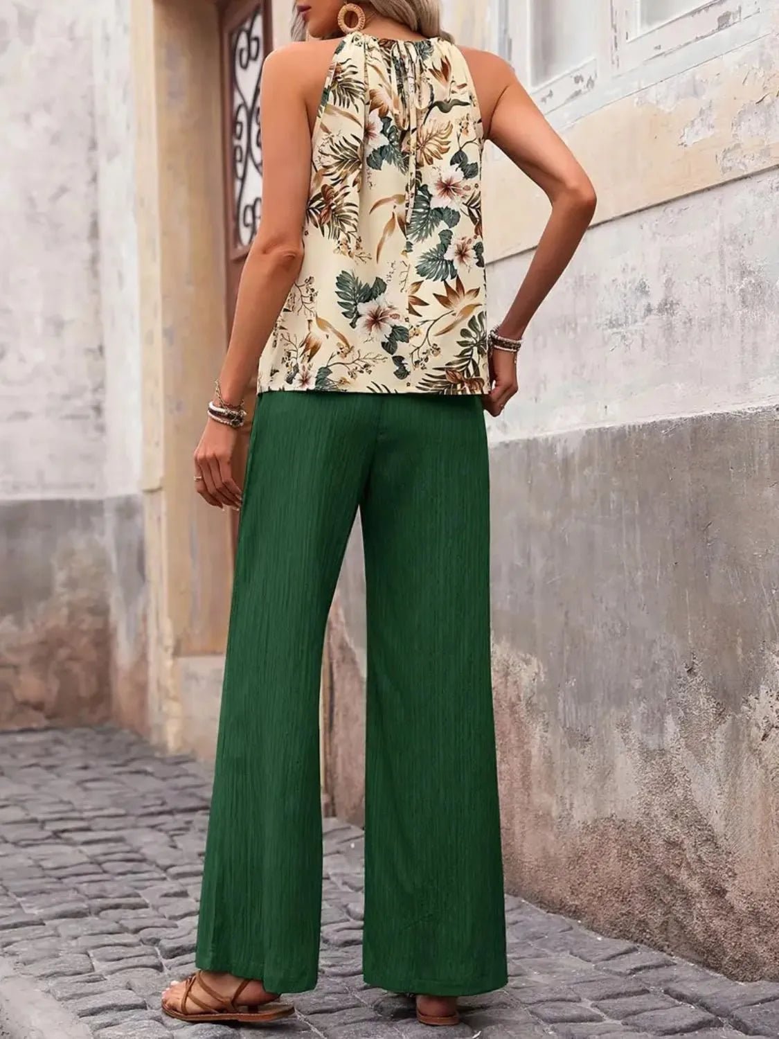 Printed Tank Top and Wide Leg Pants Set - Lookzlike