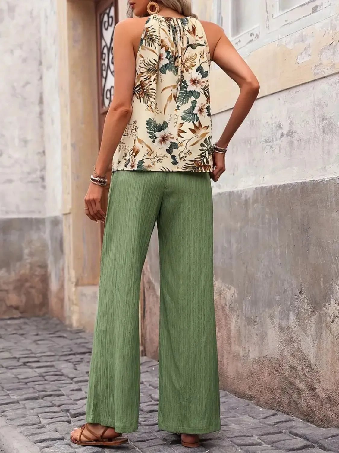 Printed Tank Top and Wide Leg Pants Set - Lookzlike