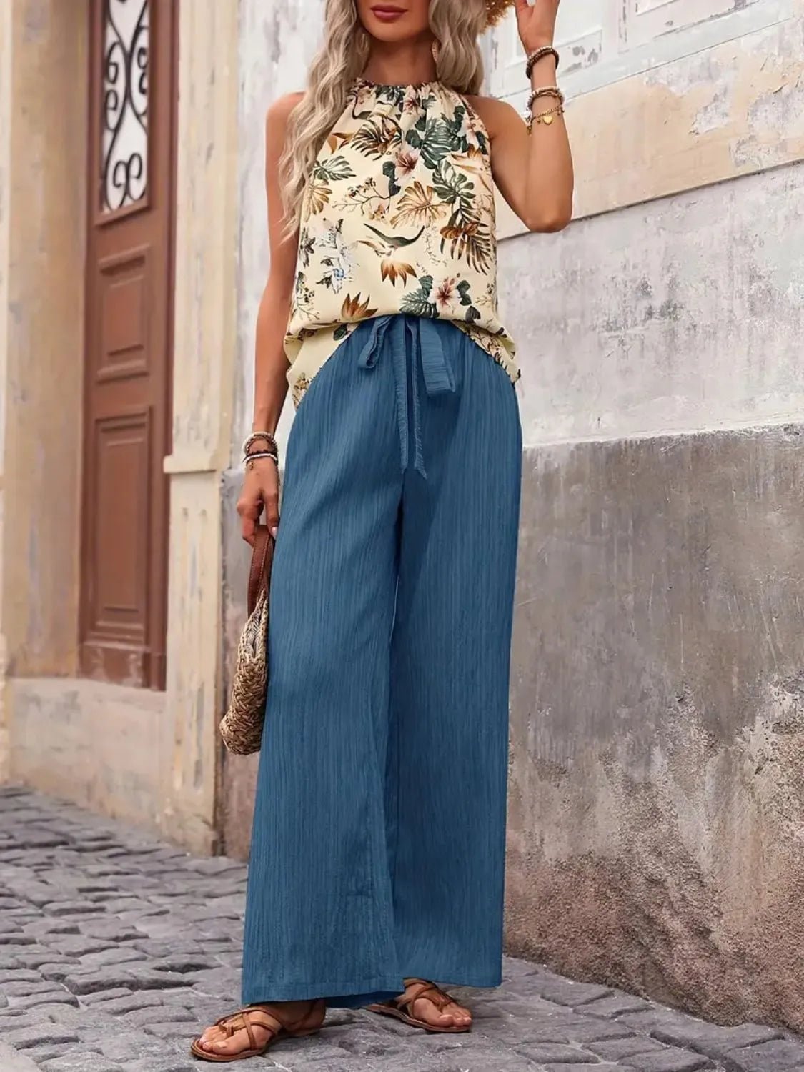Printed Tank Top and Wide Leg Pants Set - Lookzlike