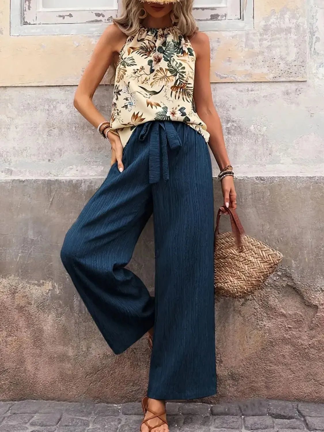 Printed Tank Top and Wide Leg Pants Set - Lookzlike