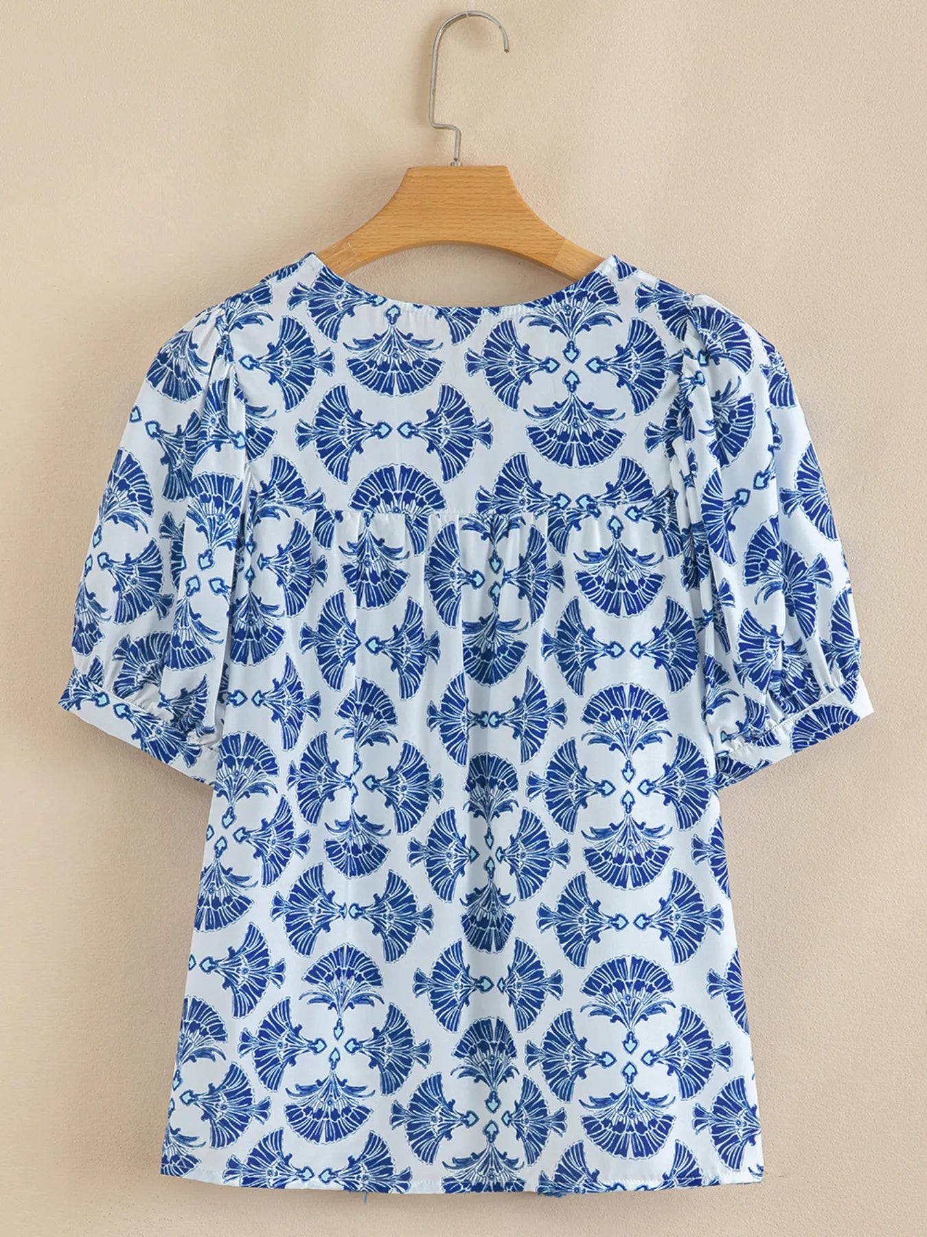 Printed Tassel Tie Neck Blouse - Lookzlike