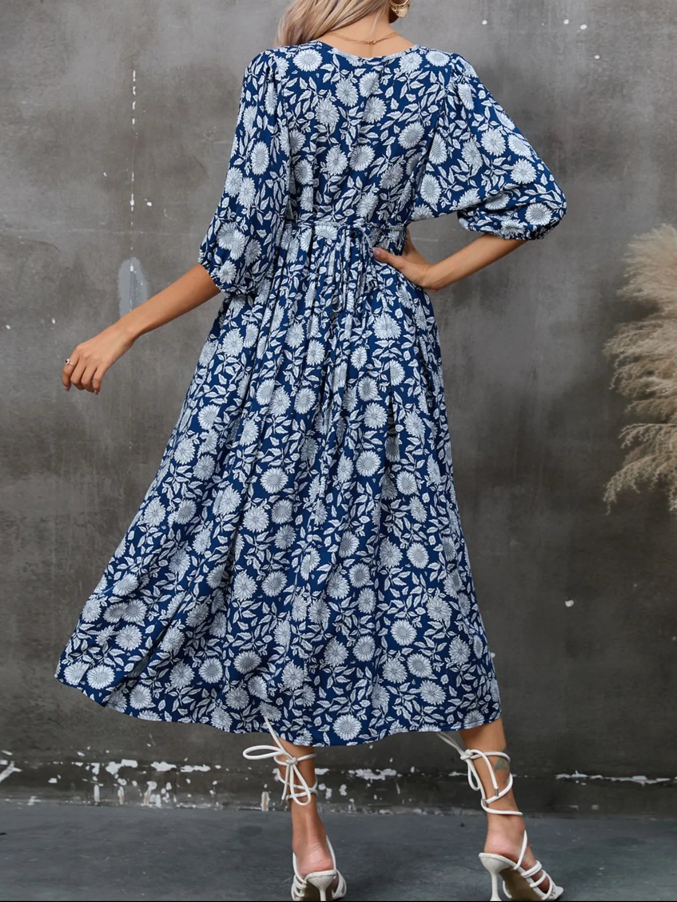 Printed Tie Neck Midi Dress designed for comfort and style at Lookzlike