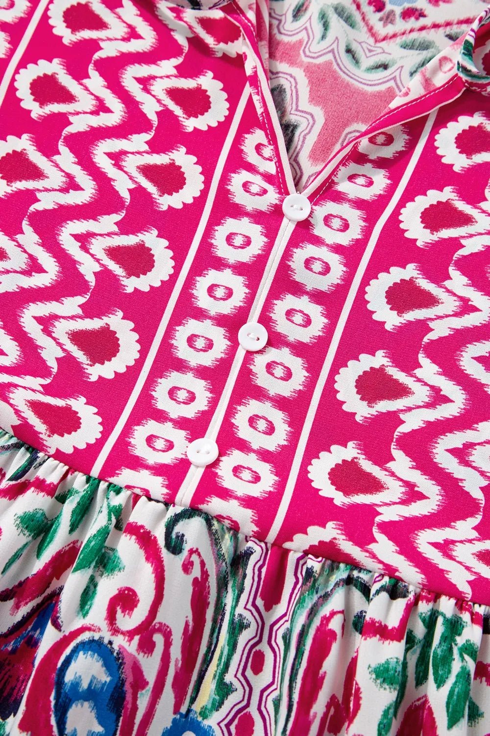 Printed Tie Neck Short Sleeve Dress - Lookzlike
