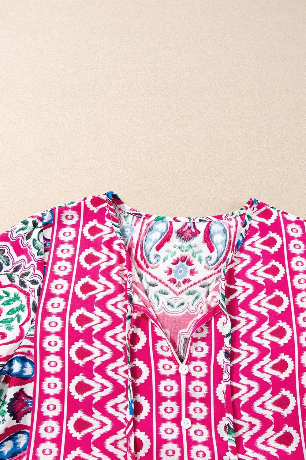 Printed Tie Neck Short Sleeve Dress - Lookzlike
