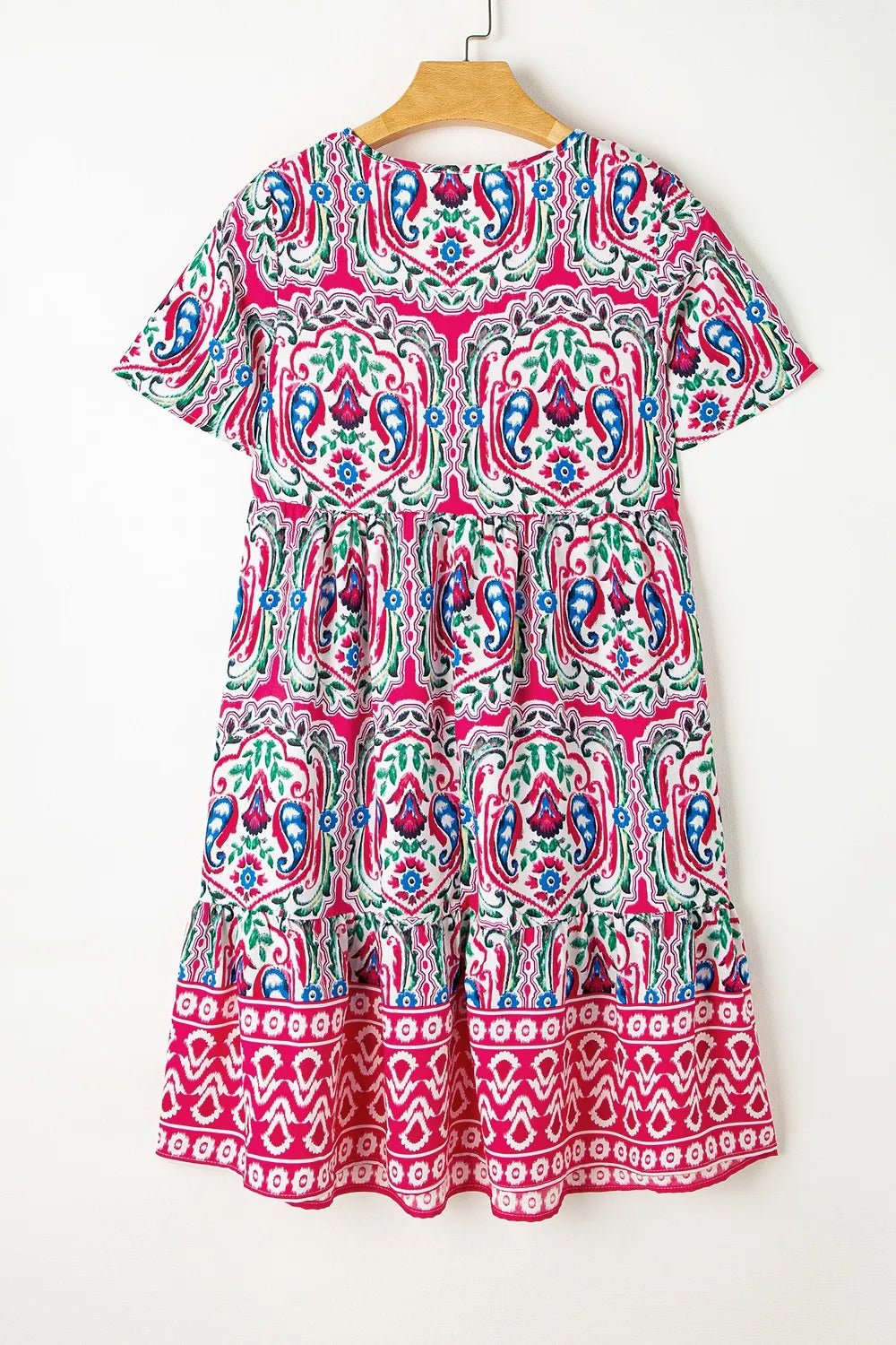 Printed Tie Neck Short Sleeve Dress - Lookzlike